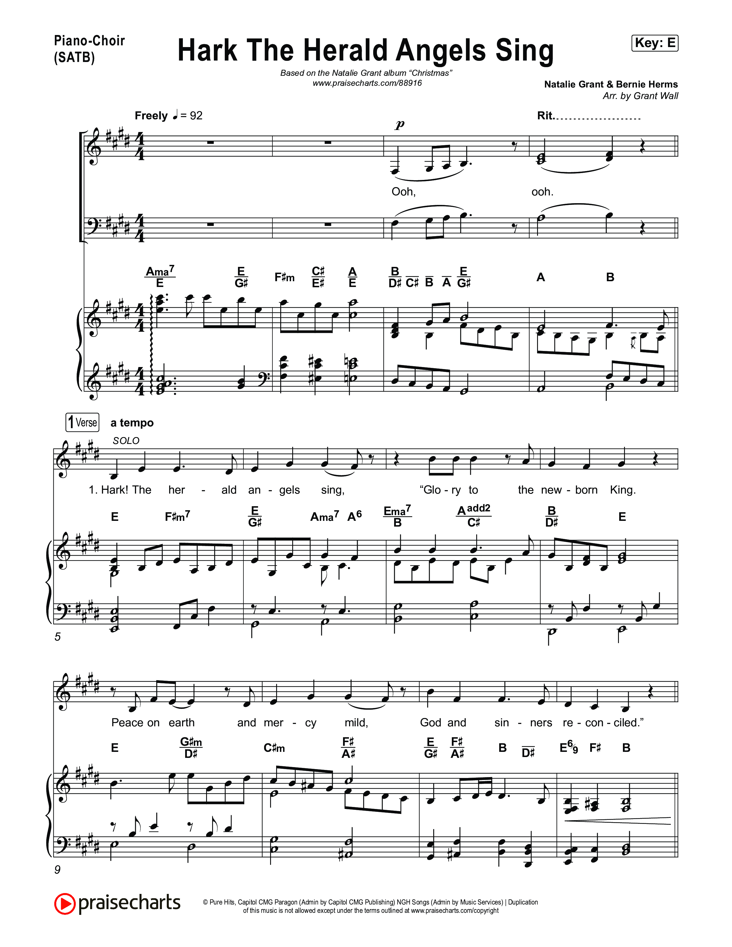 Hark The Herald Angels Sing Piano/Vocal Pack (Natalie Grant)