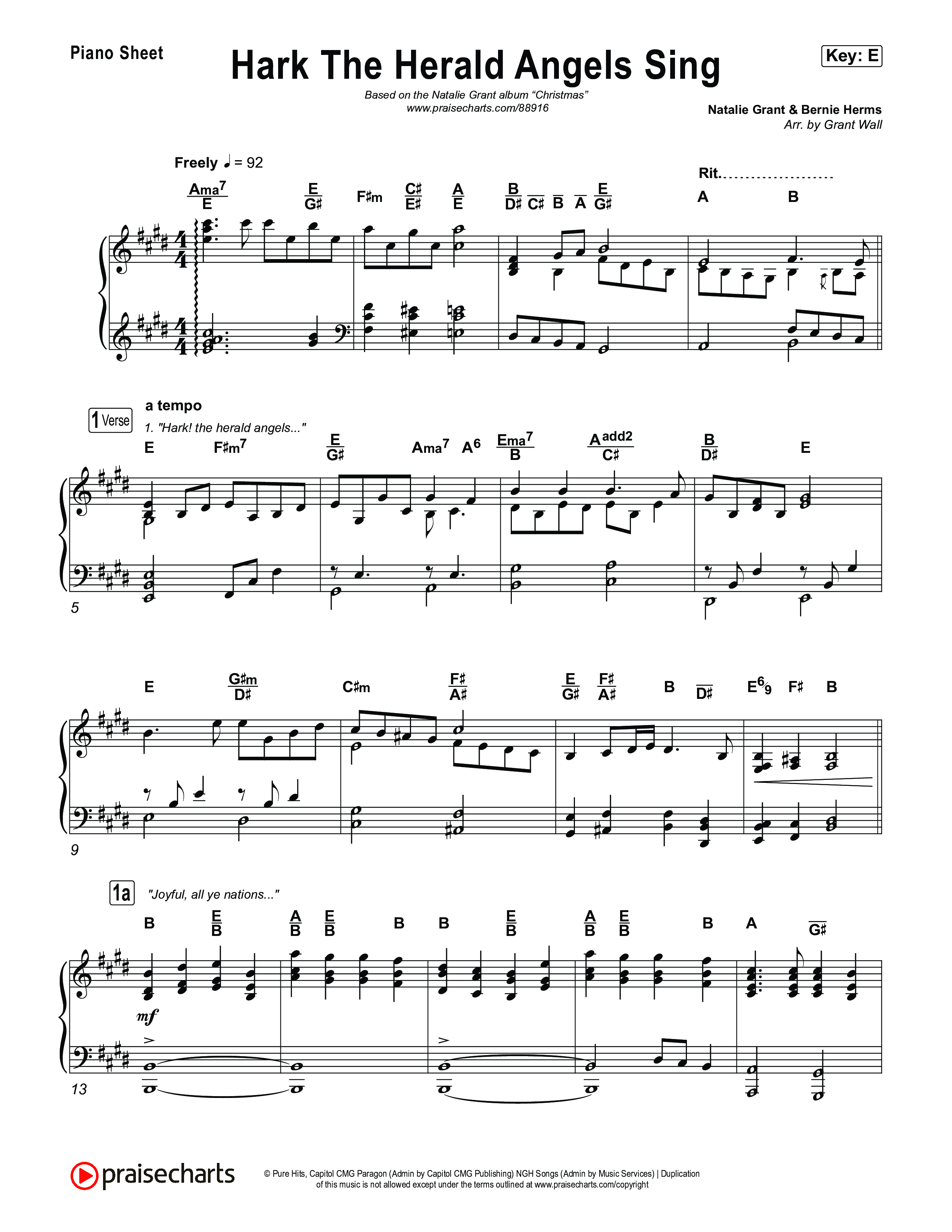 Hark The Herald Angels Sing Piano Sheet (Natalie Grant)