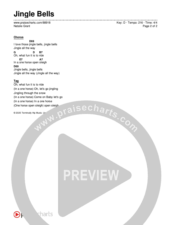 Jingle Bells Chords & Lyrics (Natalie Grant)