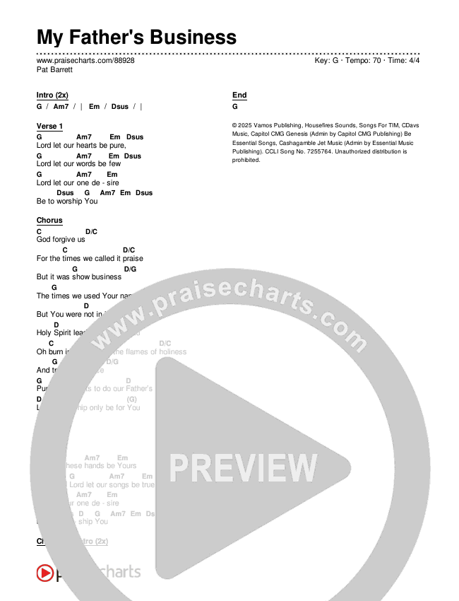 My Father's Business Chords & Lyrics (Pat Barrett)