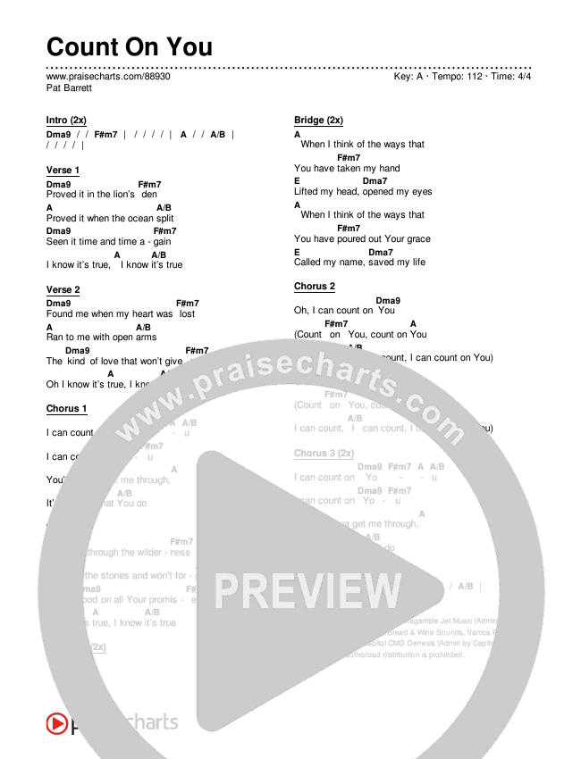 Count On You Chords & Lyrics (Pat Barrett)