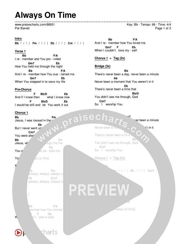 Always On Time Chords & Lyrics (Pat Barrett)