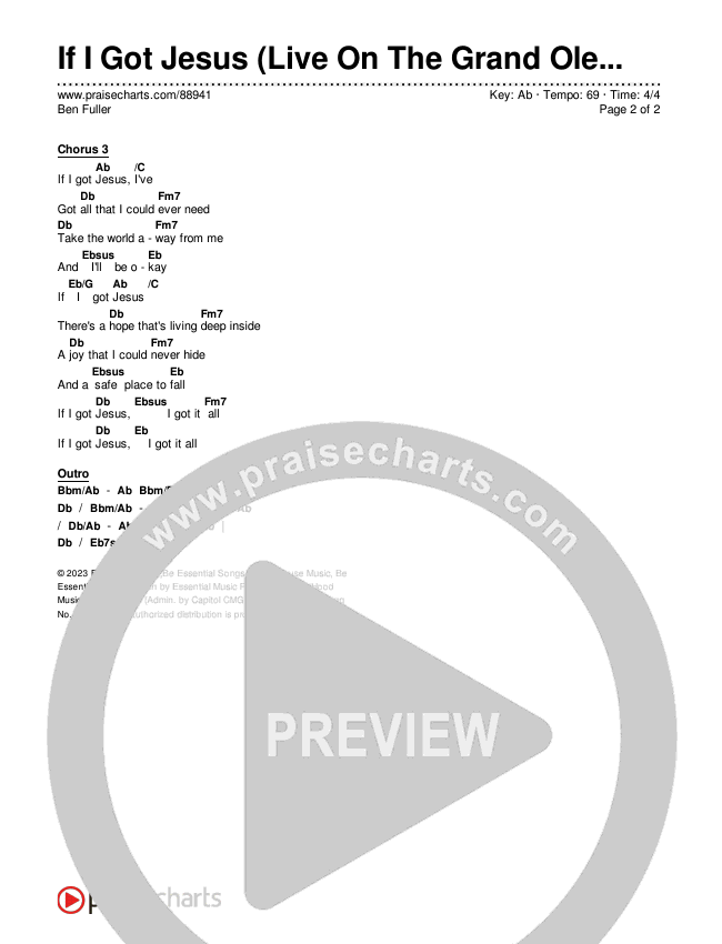 If I Got Jesus (Live On The Grand Ole Opry) Chords & Lyrics (Ben Fuller)