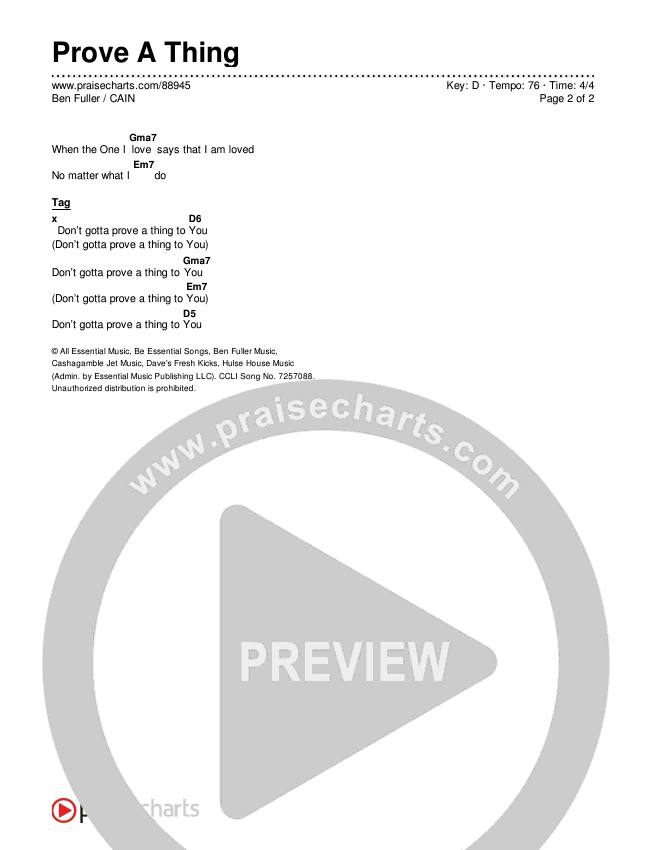 Prove A Thing Chords & Lyrics (Ben Fuller / CAIN)
