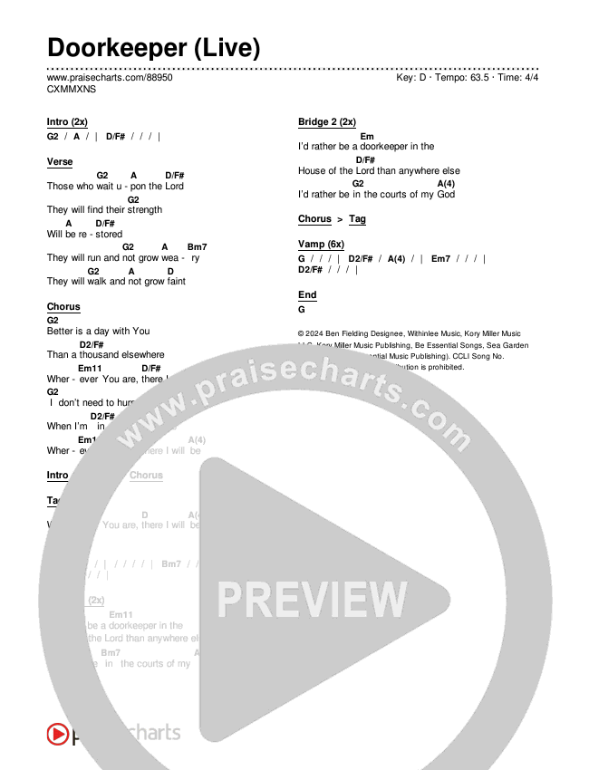 Doorkeeper (Live) Chords & Lyrics (CXMMXNS)