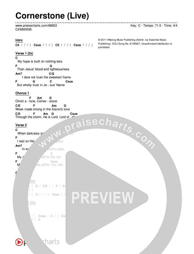 Cornerstone (Live) Chords & Lyrics (CXMMXNS)