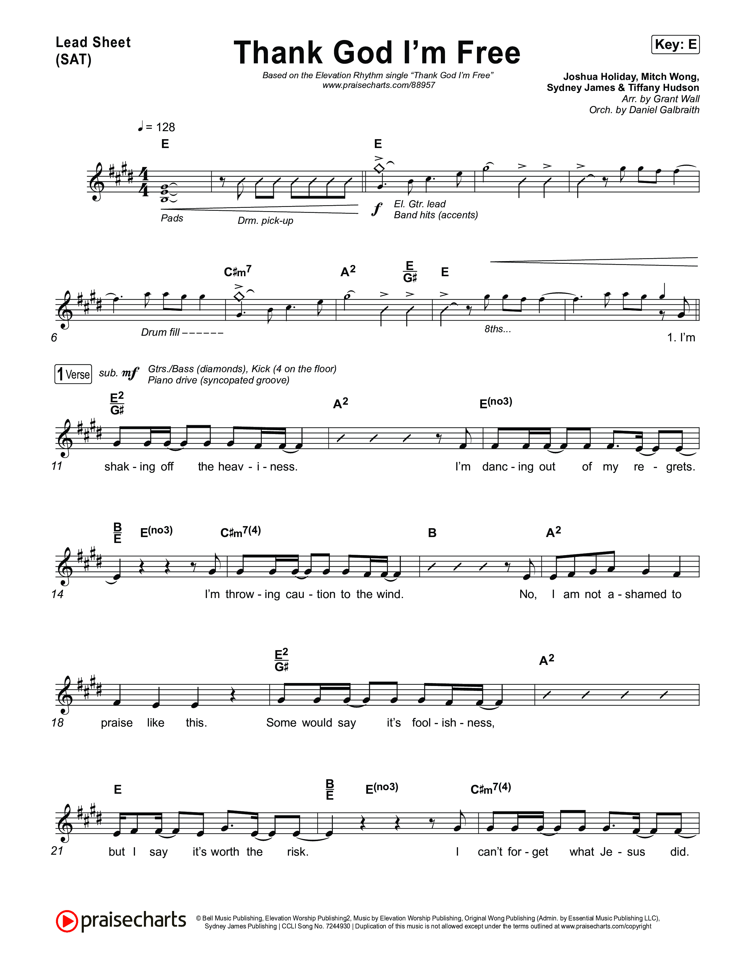 Thank God I'm Free Lead Sheet (SAT) (ELEVATION RHYTHM / Lizzie Morgan)