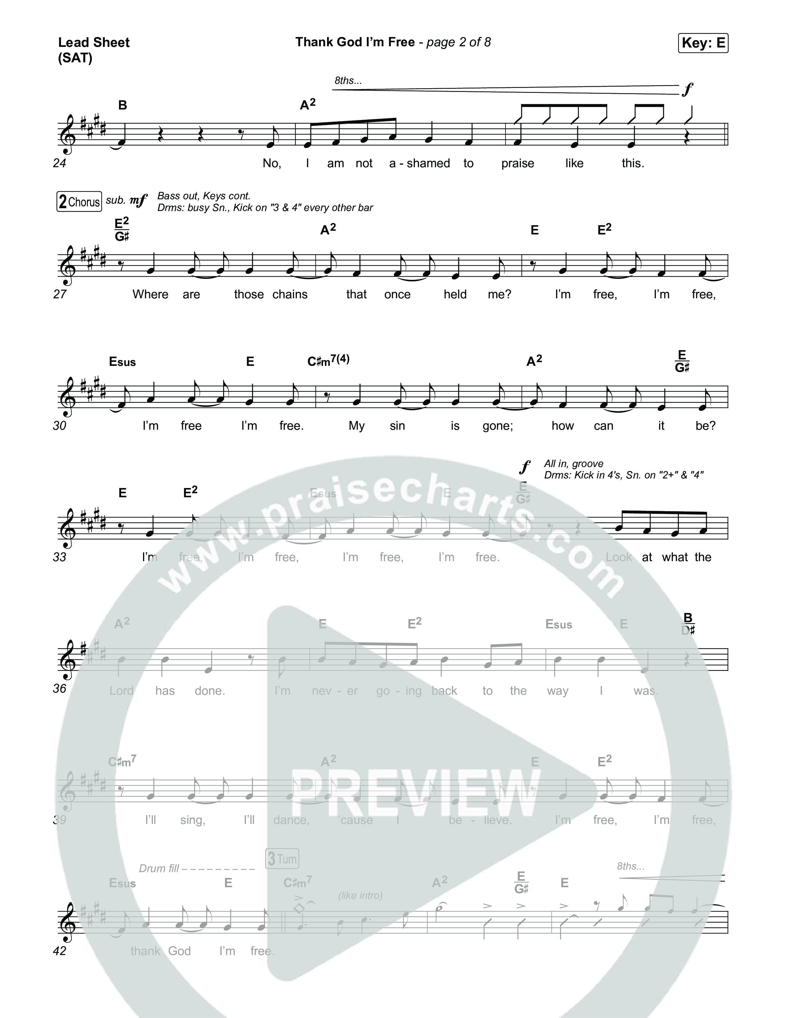 Thank God I'm Free Lead Sheet (SAT) (ELEVATION RHYTHM / Lizzie Morgan)