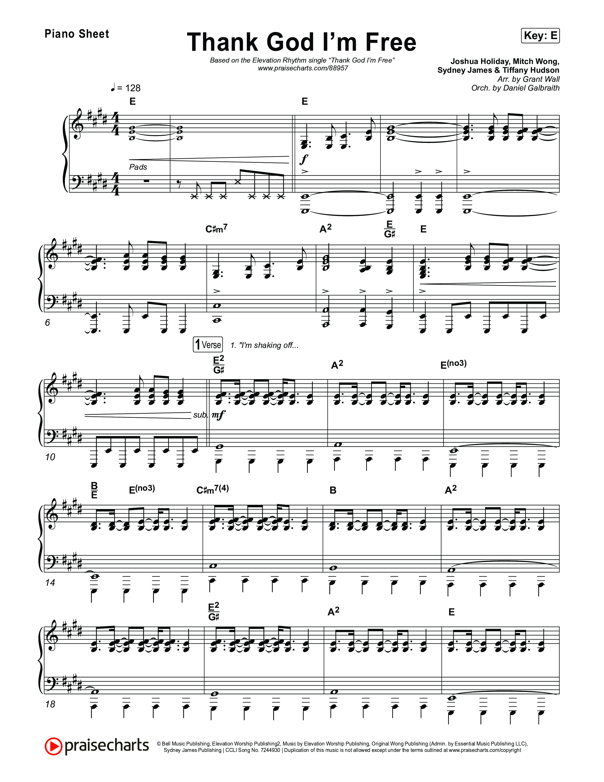 Thank God I'm Free Piano Sheet (ELEVATION RHYTHM / Lizzie Morgan)