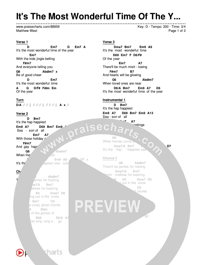 It's The Most Wonderful Time Of The Year Chords & Lyrics (Matthew West)
