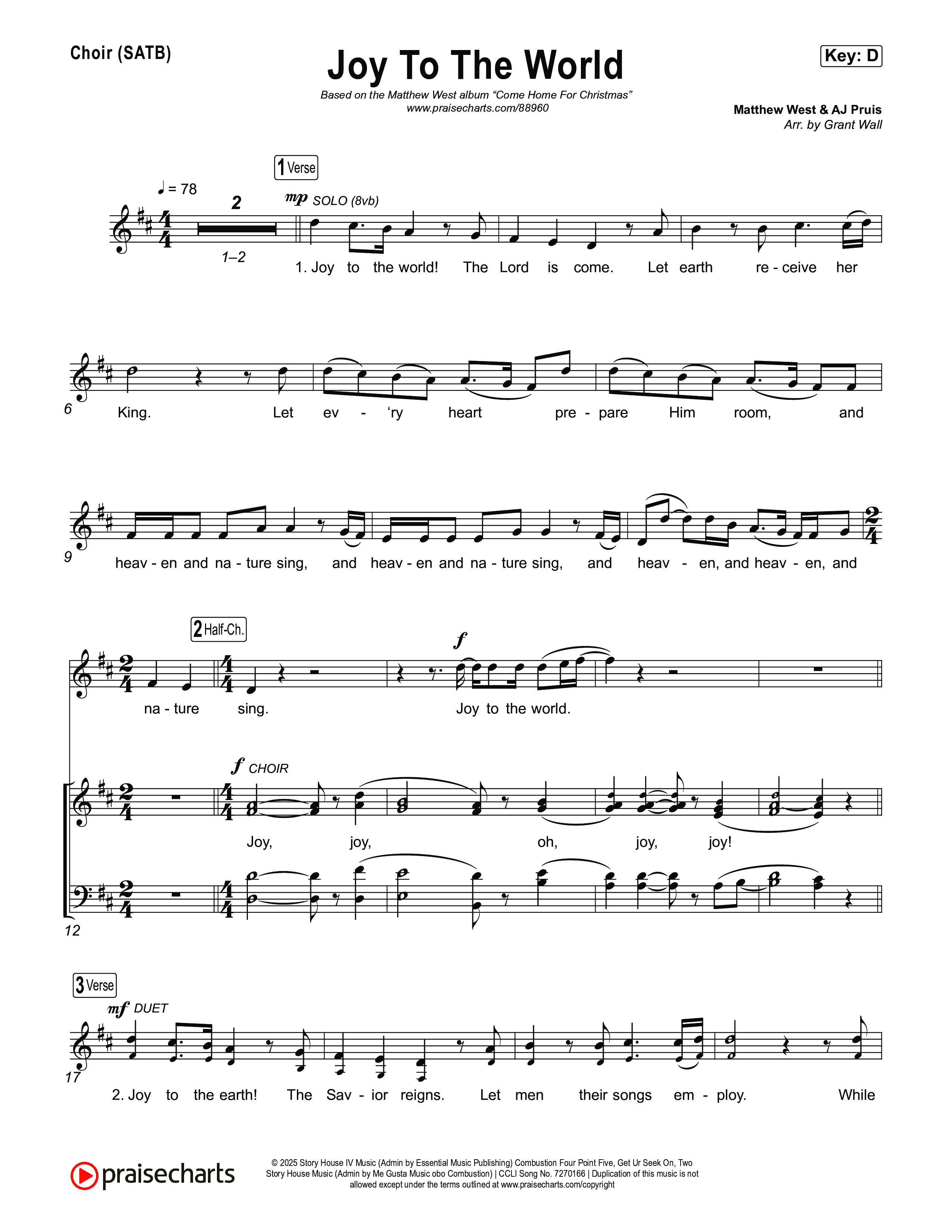 Joy To The World Choir Sheet (SATB) (Matthew West)