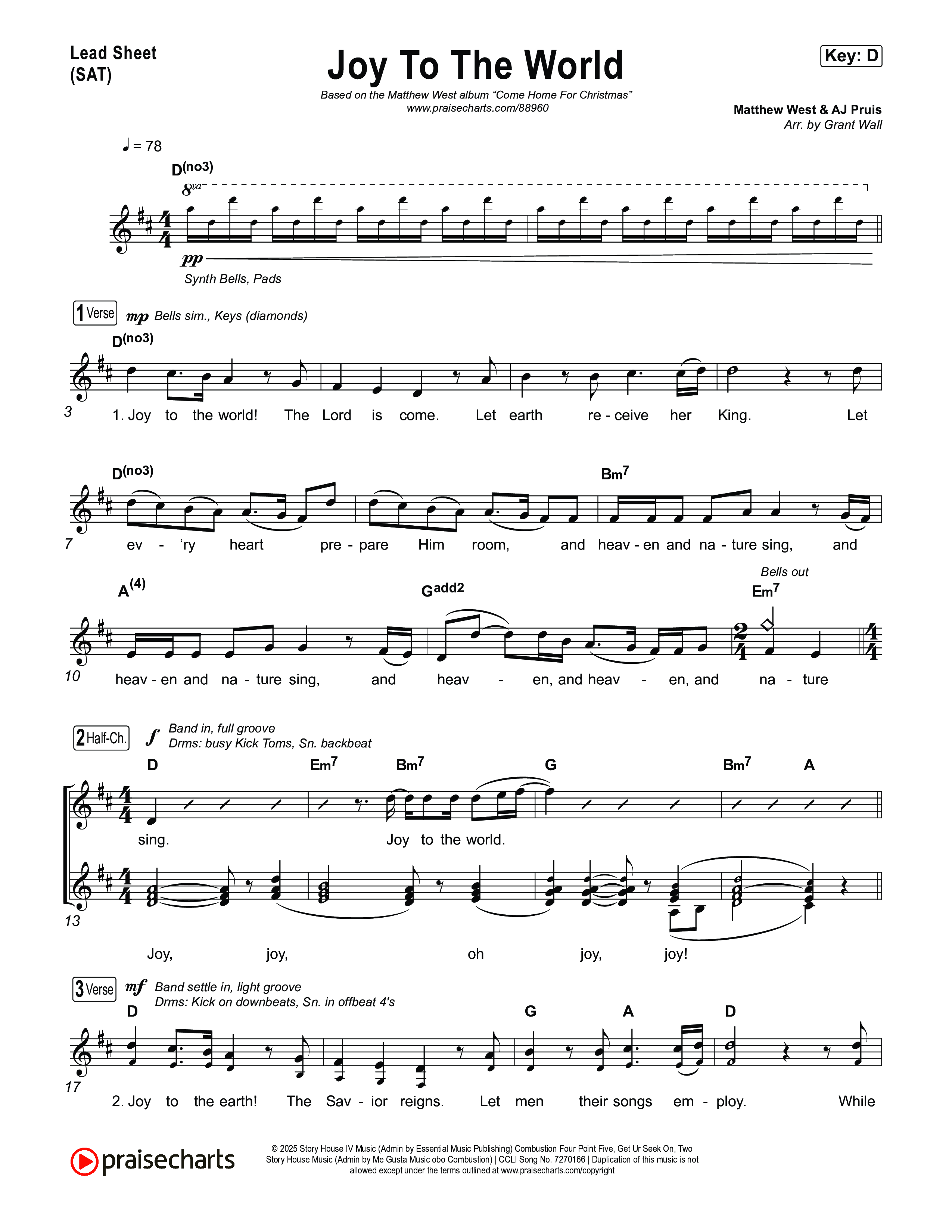 Joy To The World Lead Sheet (SAT) (Matthew West)