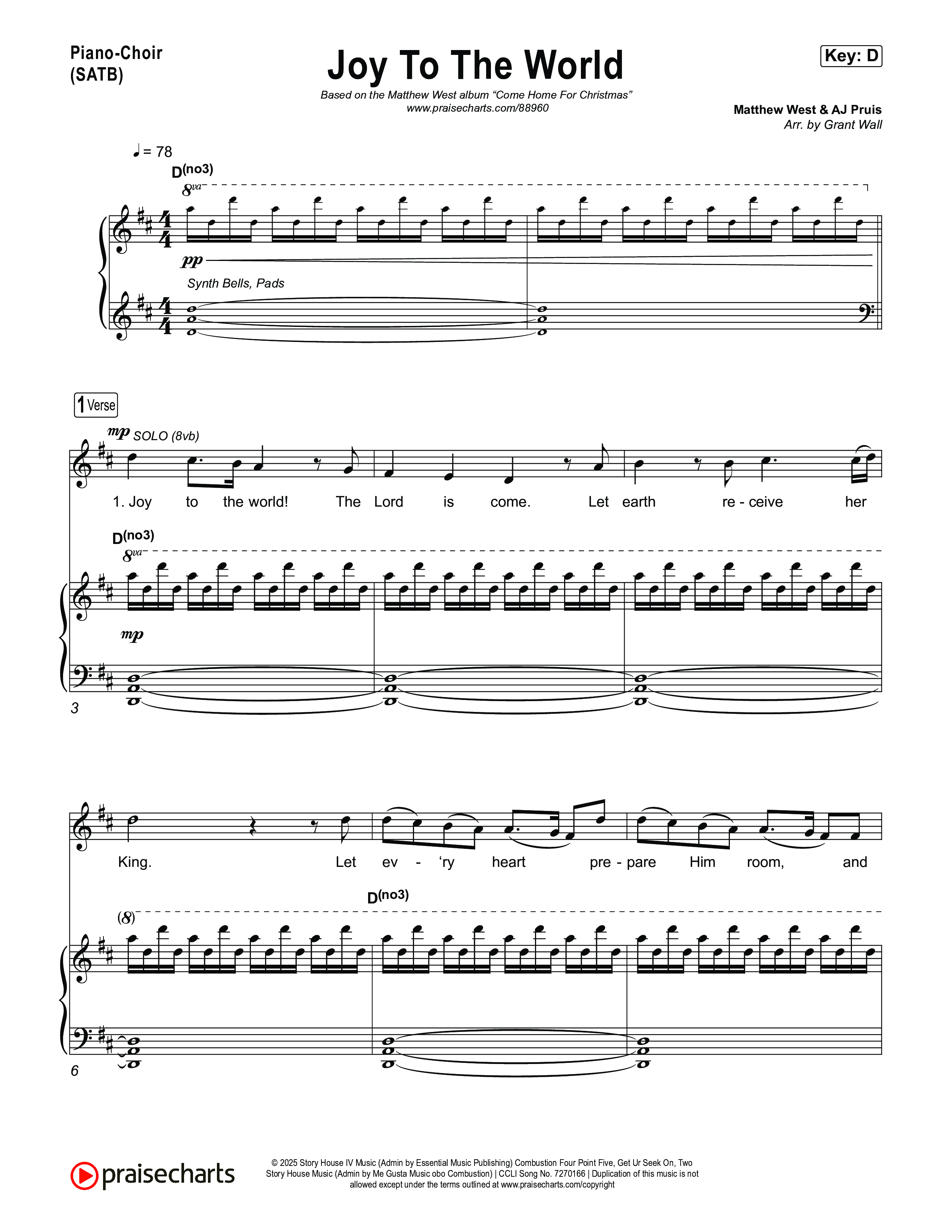 Joy To The World Piano/Vocal Pack (Matthew West)