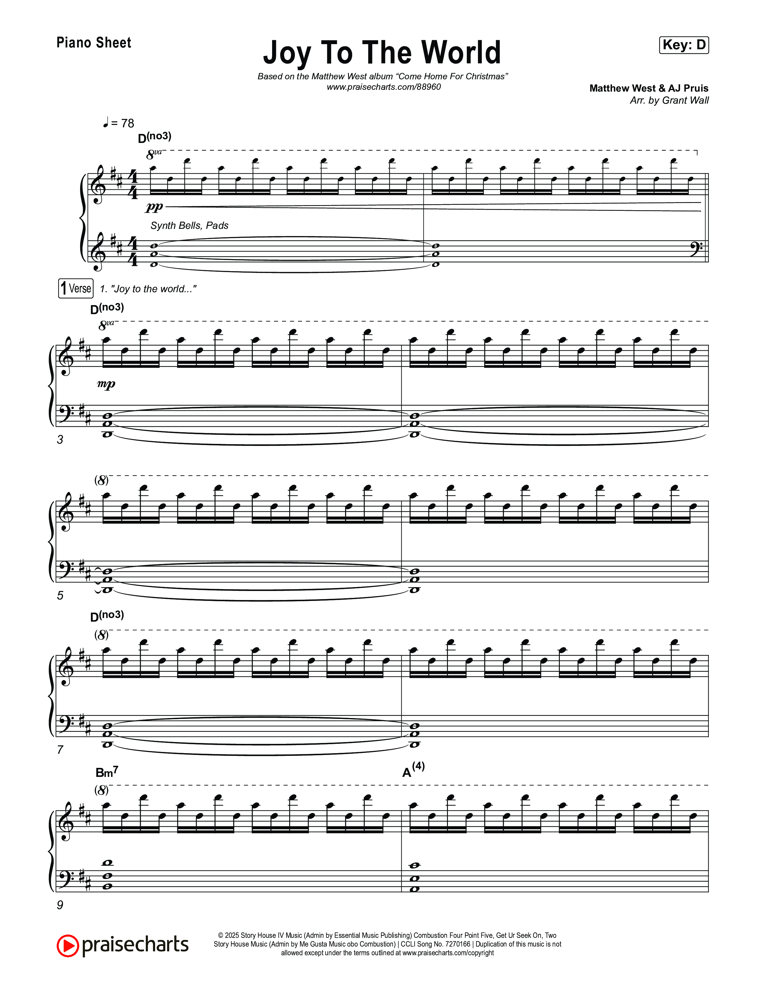 Joy To The World Piano Sheet (Matthew West)