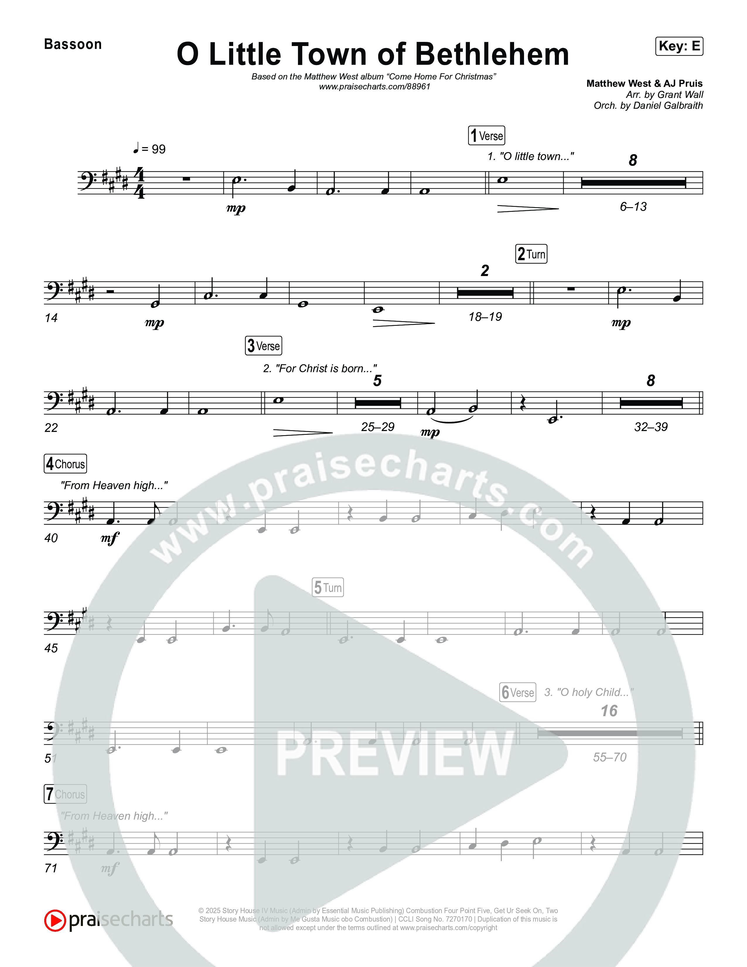 O Little Town Of Bethlehem Bassoon (Matthew West)