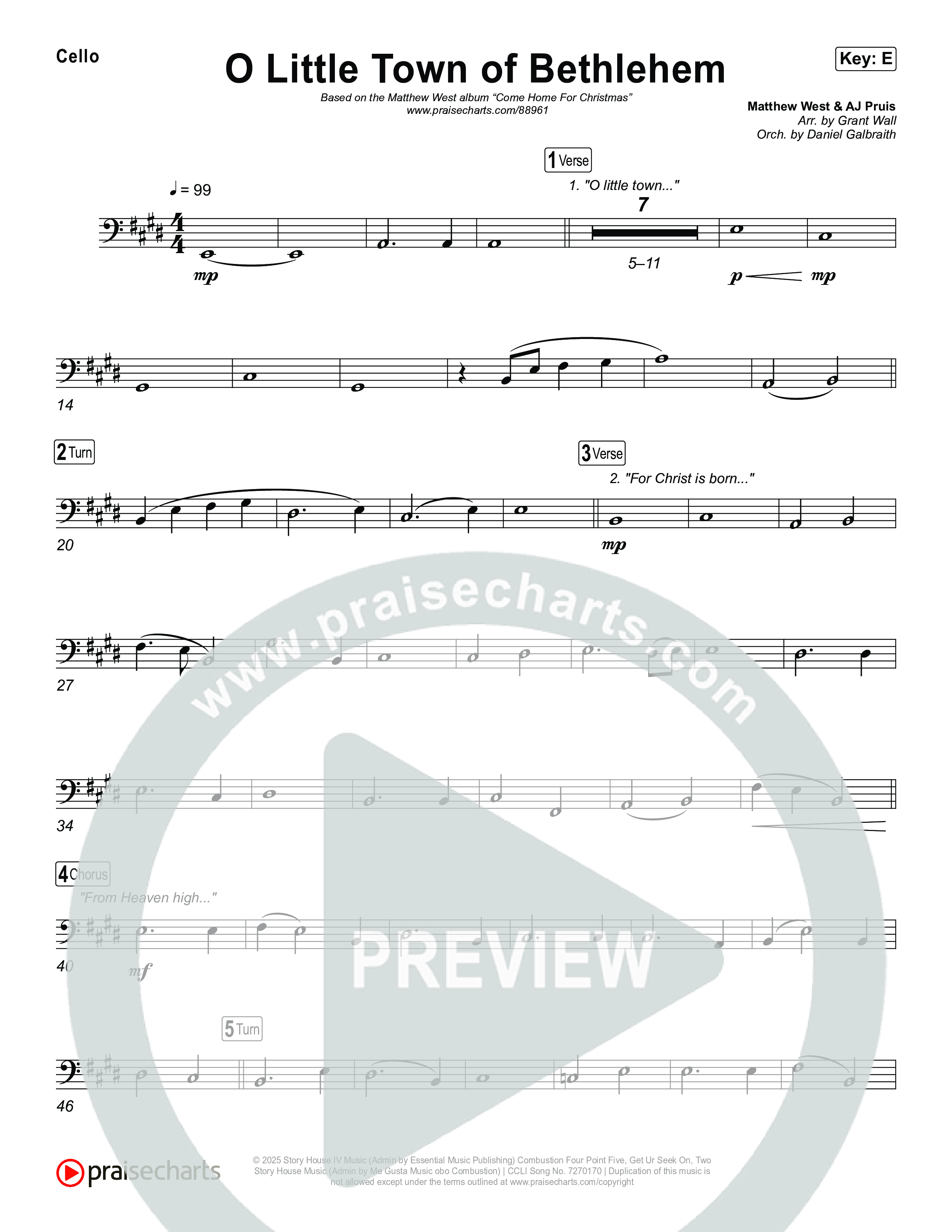 O Little Town Of Bethlehem Cello (Matthew West)