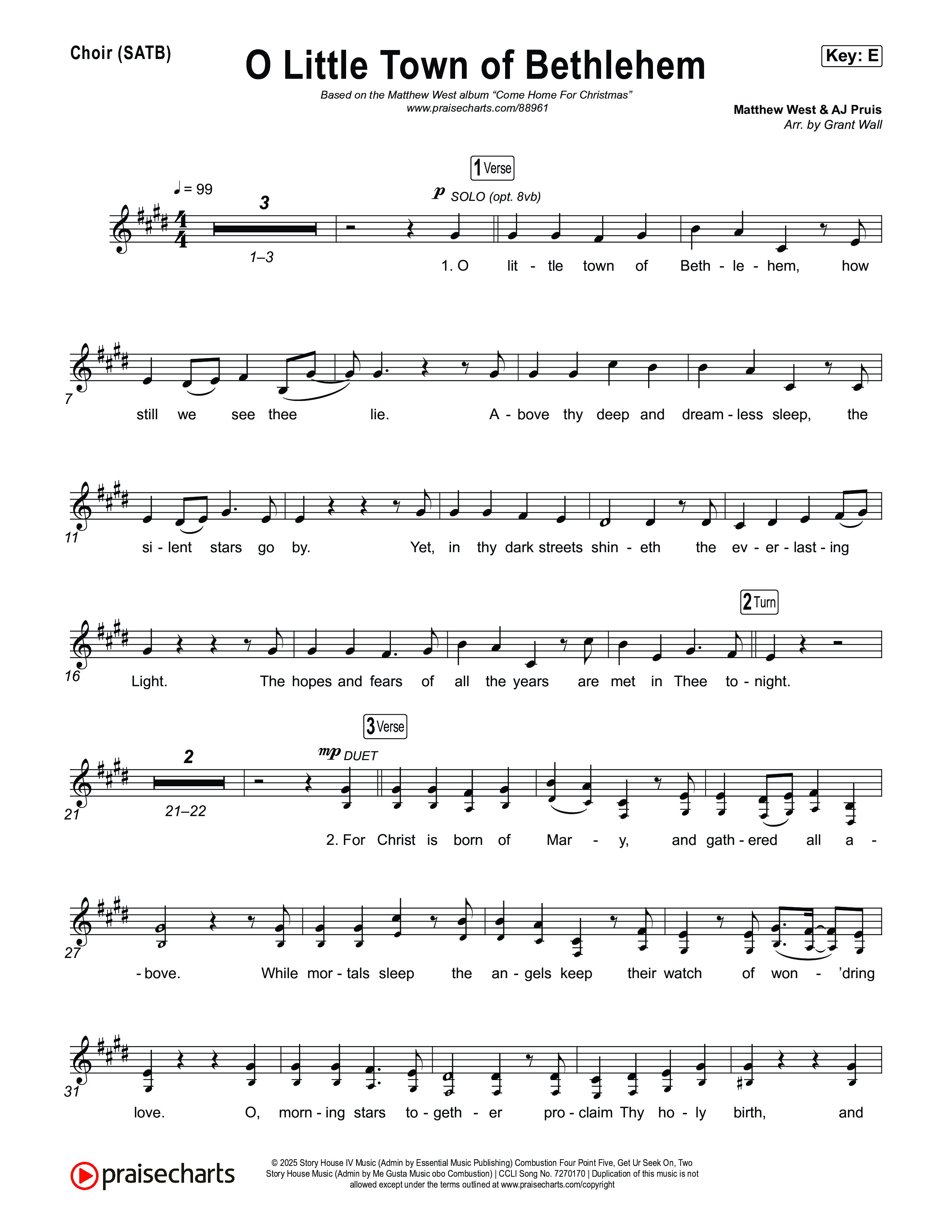 O Little Town Of Bethlehem Choir Sheet (SATB) (Matthew West)