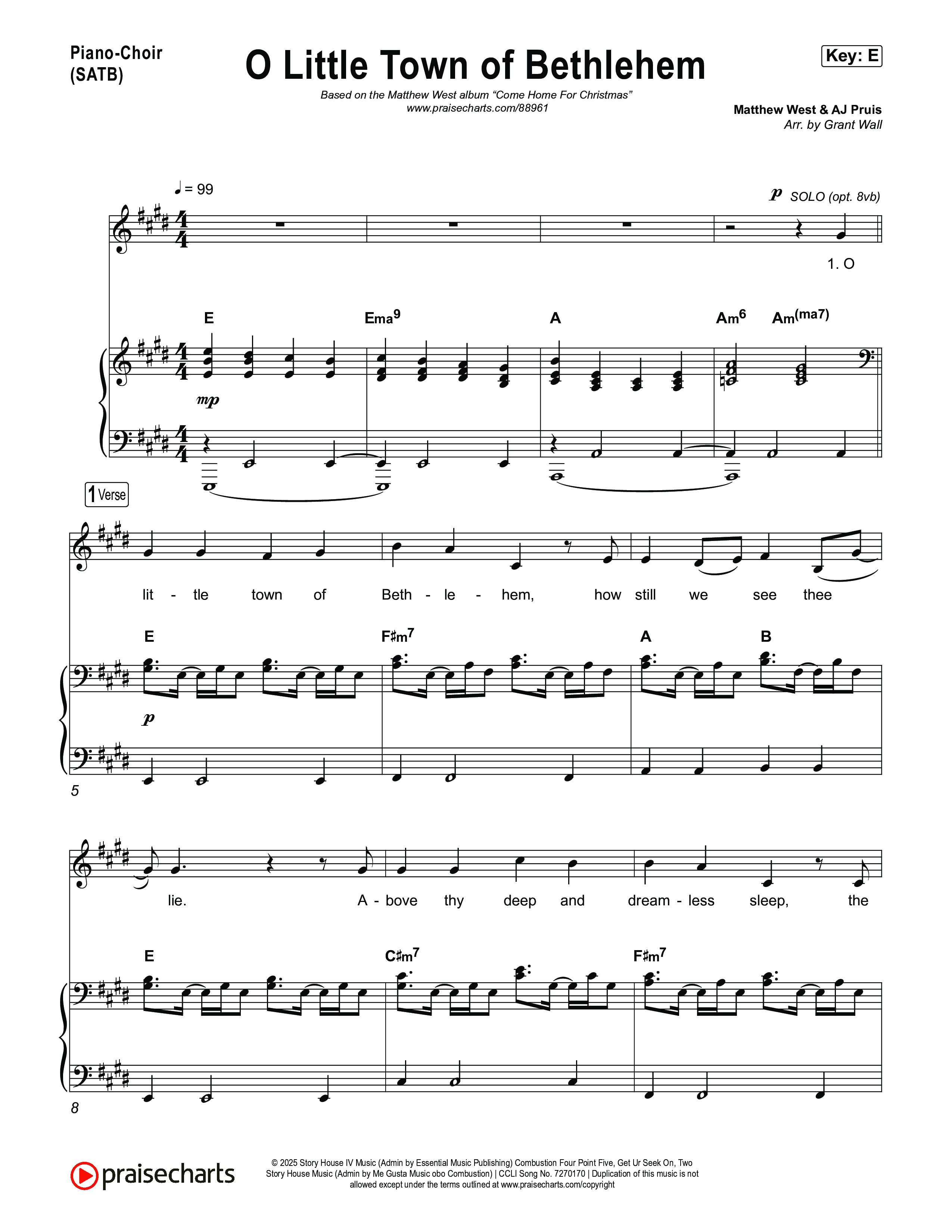O Little Town Of Bethlehem Piano/Vocal (SATB) (Matthew West)