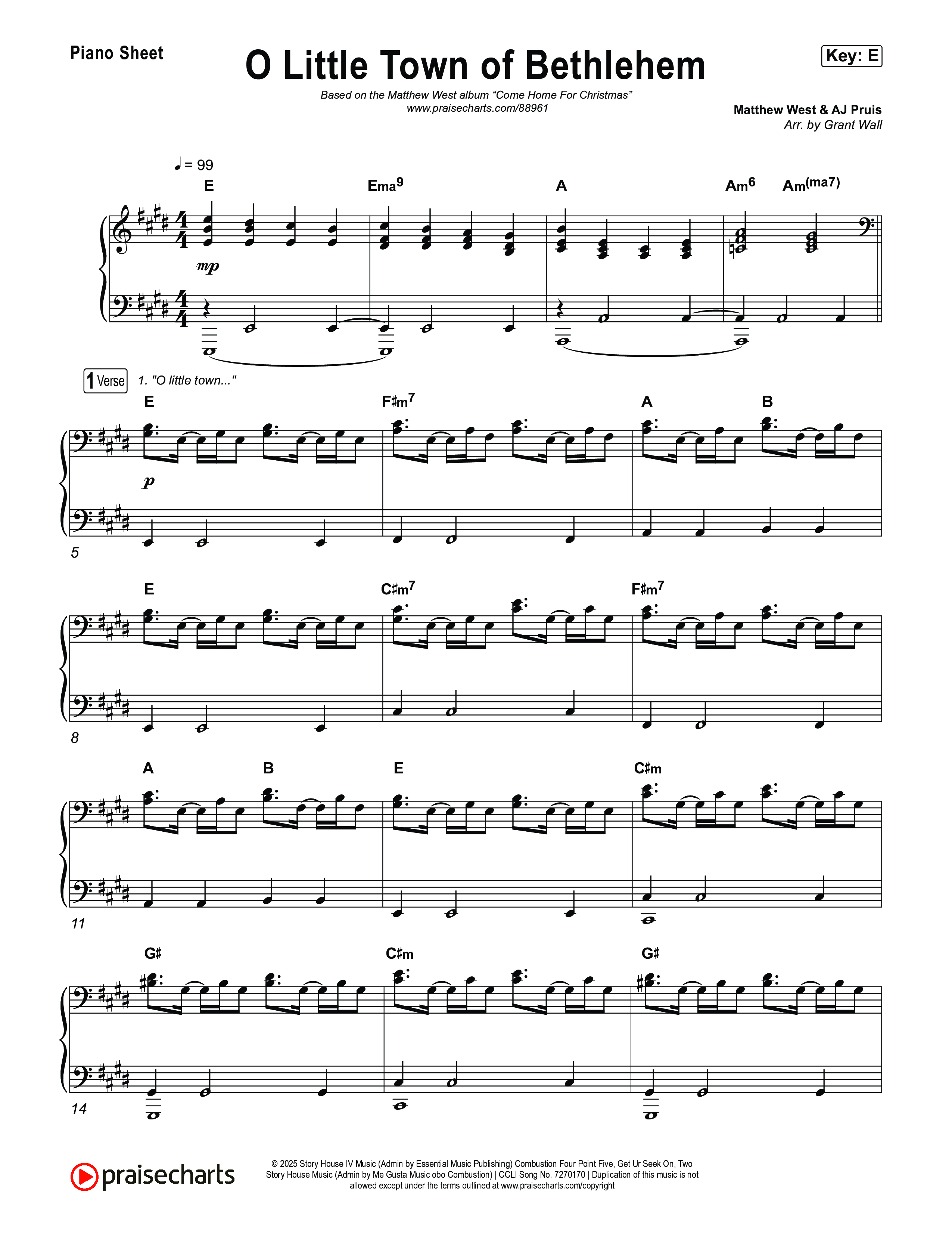 O Little Town Of Bethlehem Piano Sheet (Matthew West)