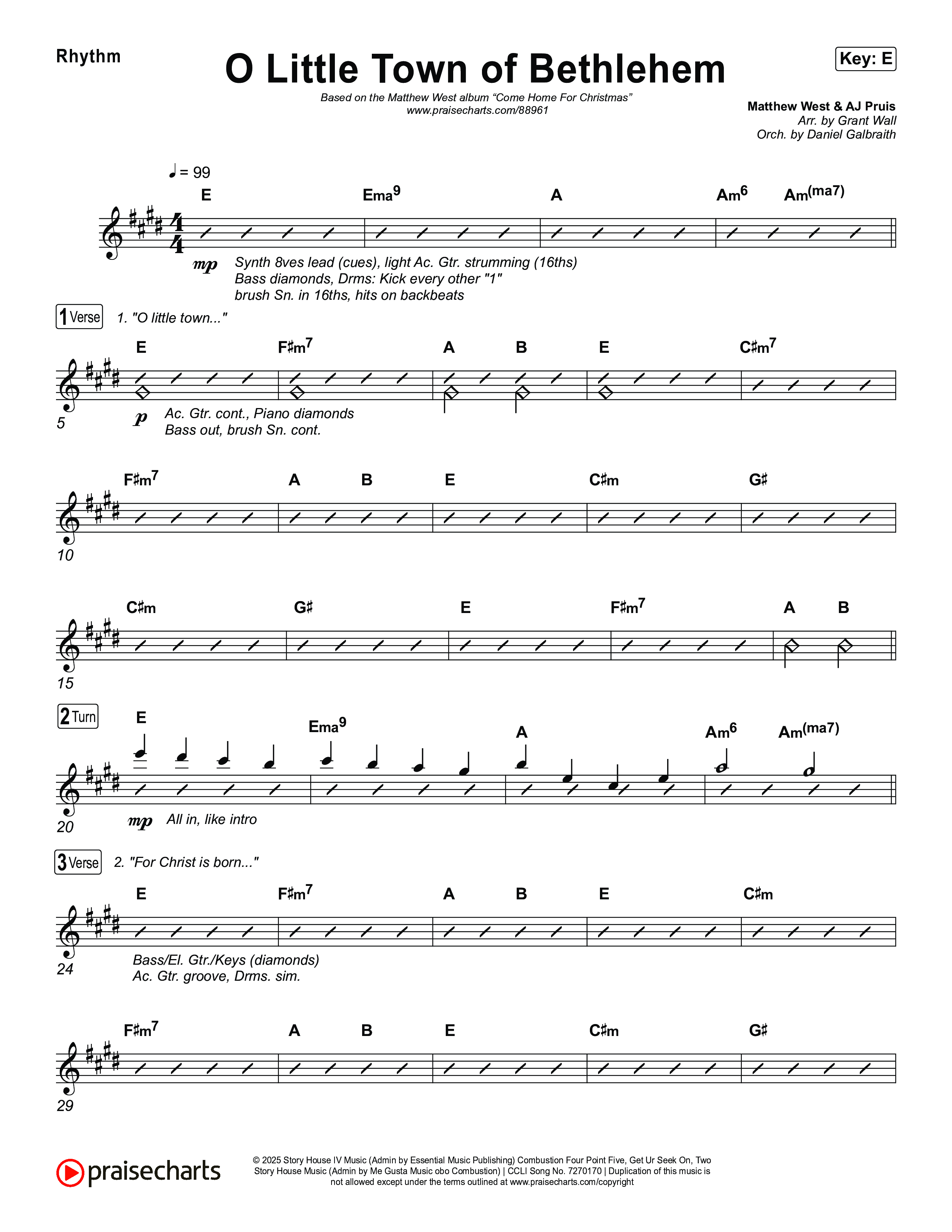 O Little Town Of Bethlehem Rhythm Chart (Matthew West)