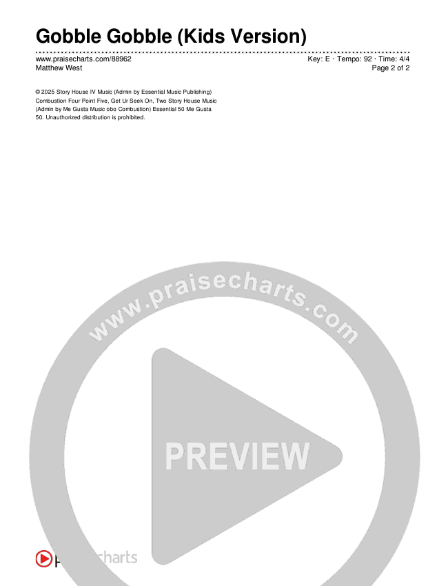 Gobble Gobble (Kids Version) Chords & Lyrics (Matthew West)