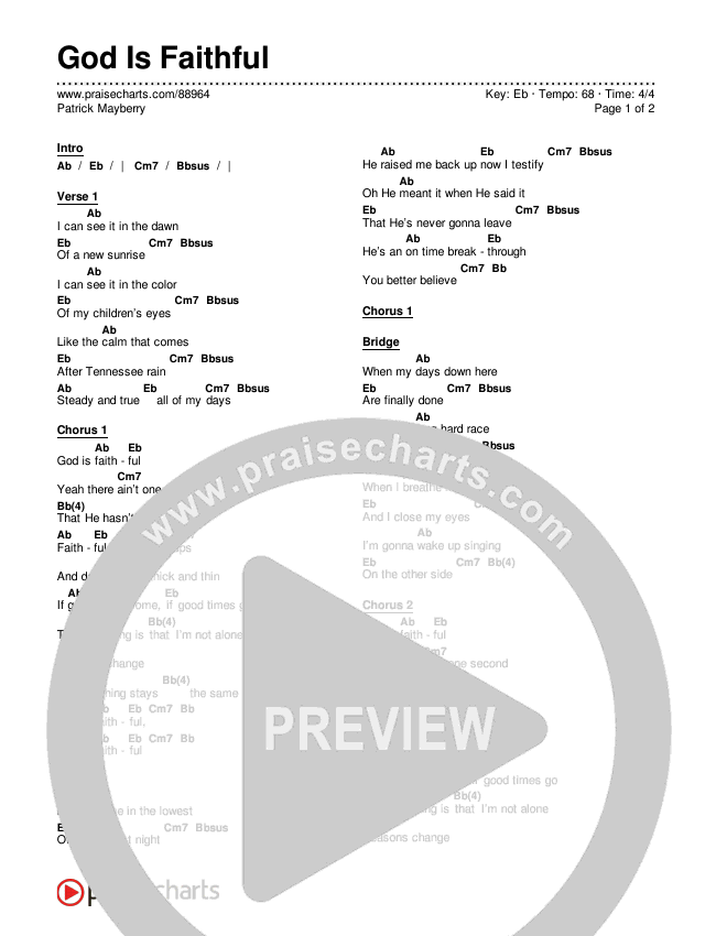 God Is Faithful Chords & Lyrics (Patrick Mayberry)