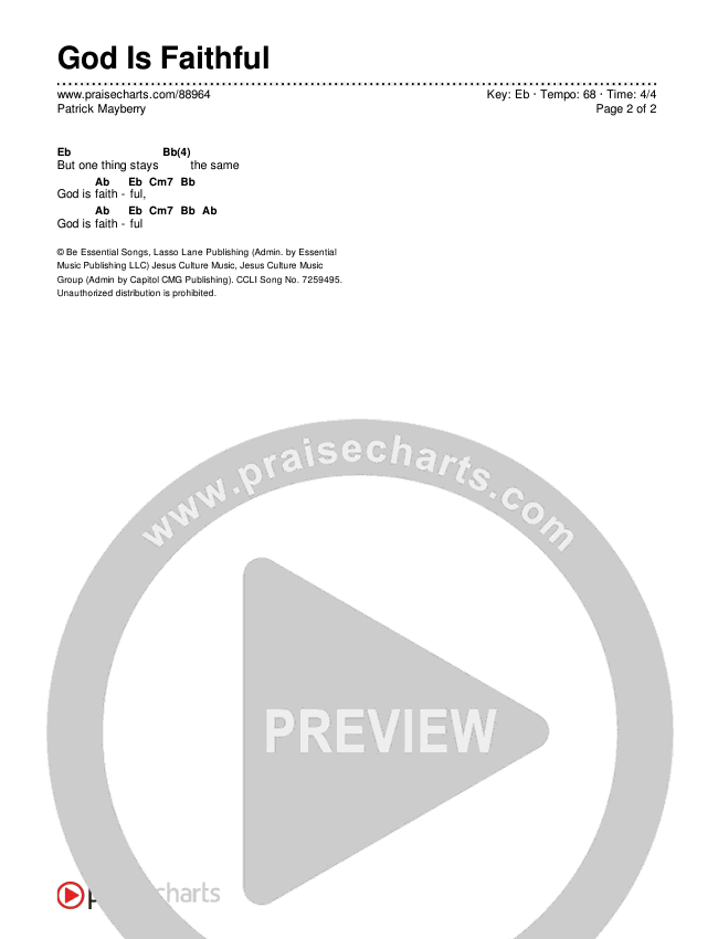 God Is Faithful Chords & Lyrics (Patrick Mayberry)