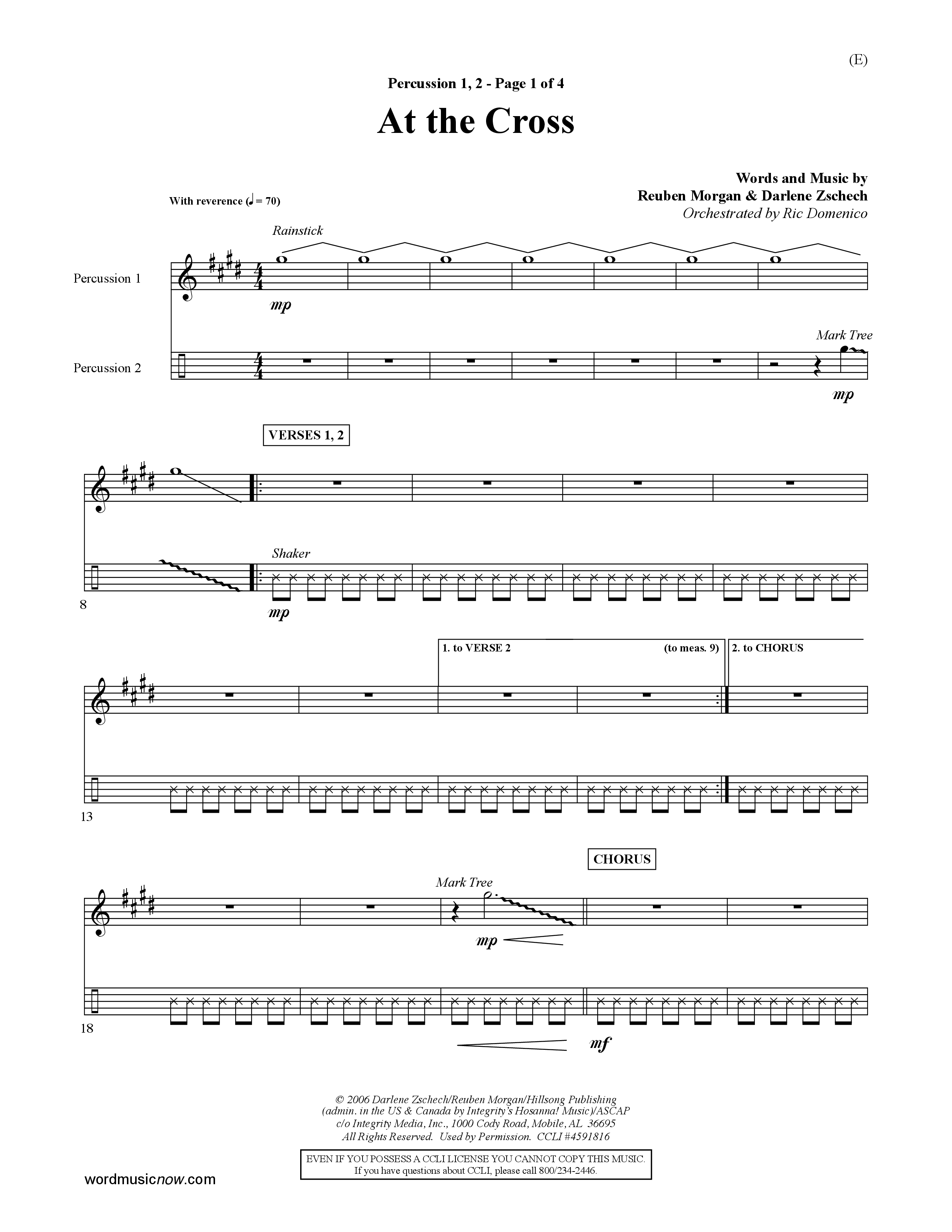 At The Cross (Choral Anthem SATB) Percussion 1/2 (Word Music Choral / Orch. Ric Domenico)