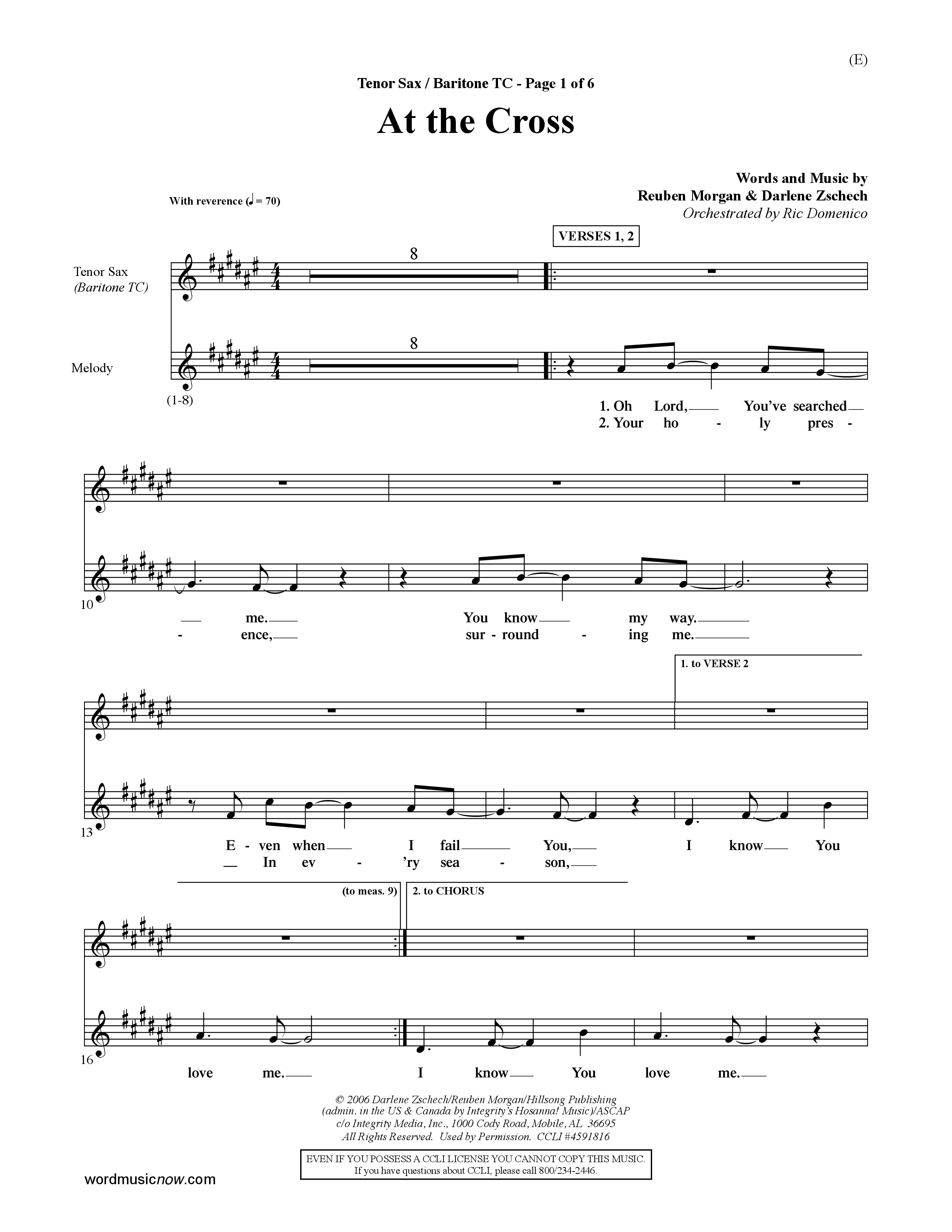 At The Cross (Choral Anthem SATB) Tenor Sax/Baritone T.C. (Word Music Choral / Orch. Ric Domenico)