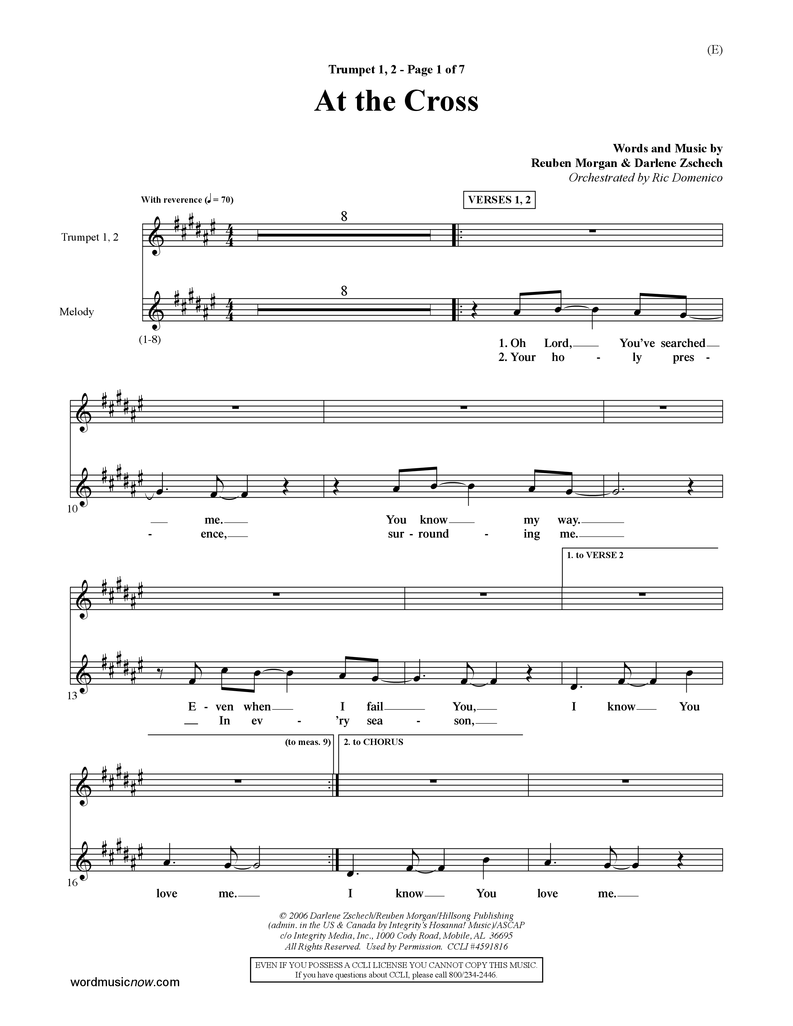 At The Cross (Choral Anthem SATB) Trumpet 1,2 (Word Music Choral / Orch. Ric Domenico)