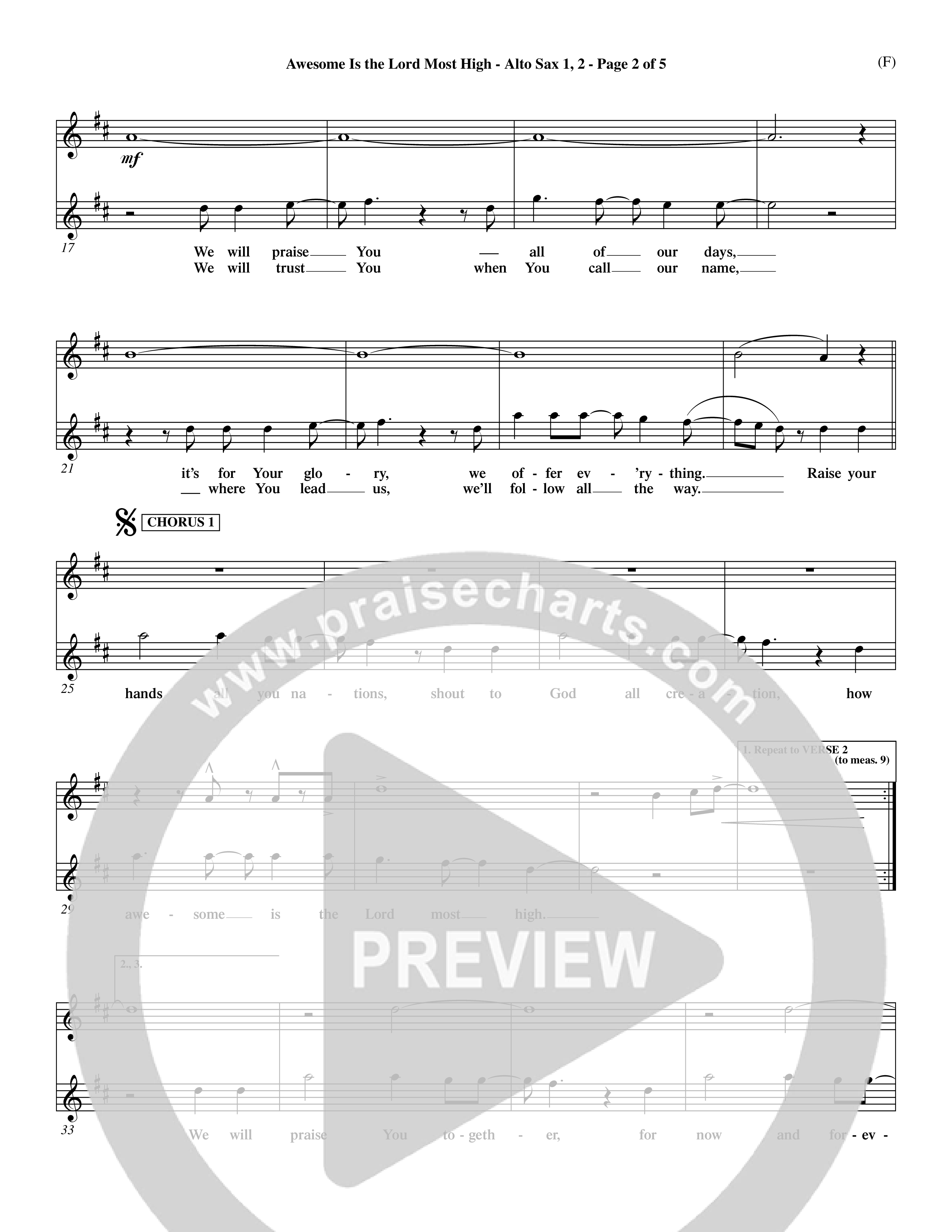 Awesome Is The Lord Most High (Choral Anthem SATB) Alto Sax 1/2 (Word Music Choral / Orch. Dave Williamson)