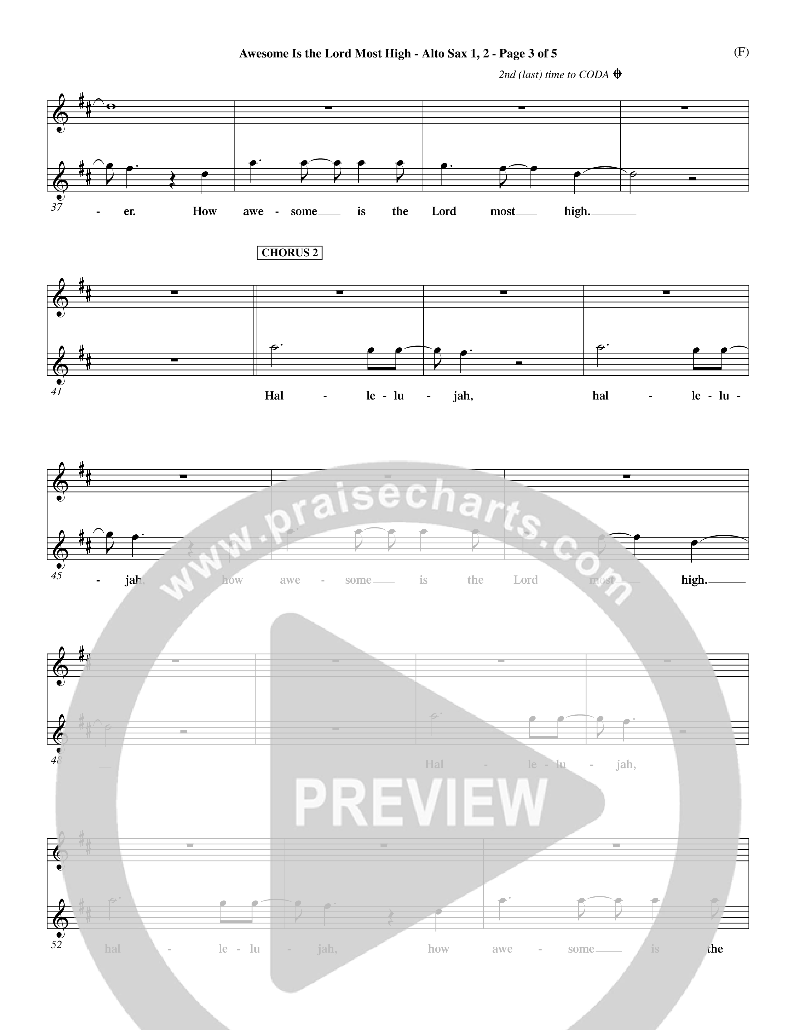 Awesome Is The Lord Most High (Choral Anthem SATB) Alto Sax 1/2 (Word Music Choral / Orch. Dave Williamson)