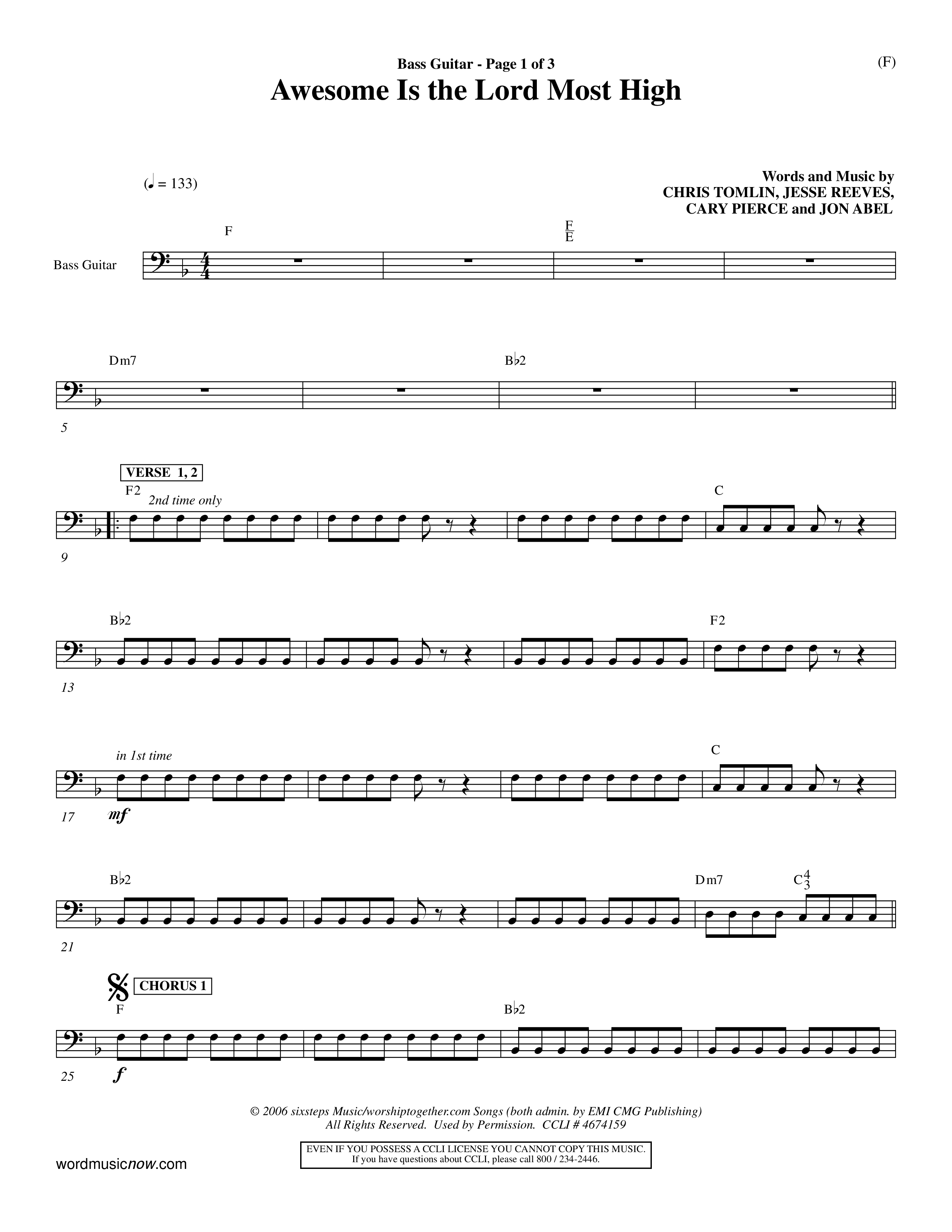 Awesome Is The Lord Most High (Choral Anthem SATB) Bass Guitar (Word Music Choral / Orch. Dave Williamson)