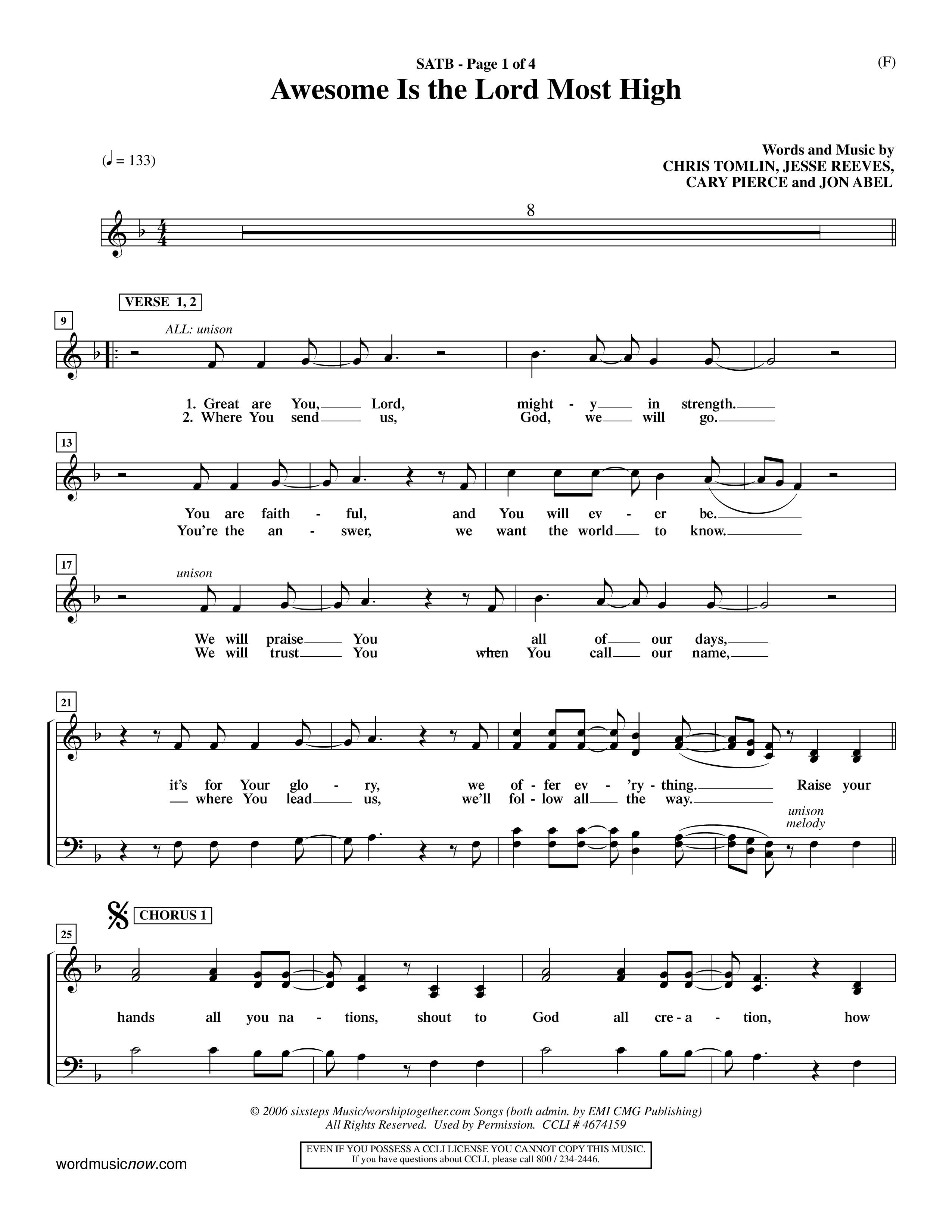 Awesome Is The Lord Most High (Choral Anthem SATB) Choir Sheet (SATB) (Word Music Choral / Orch. Dave Williamson)