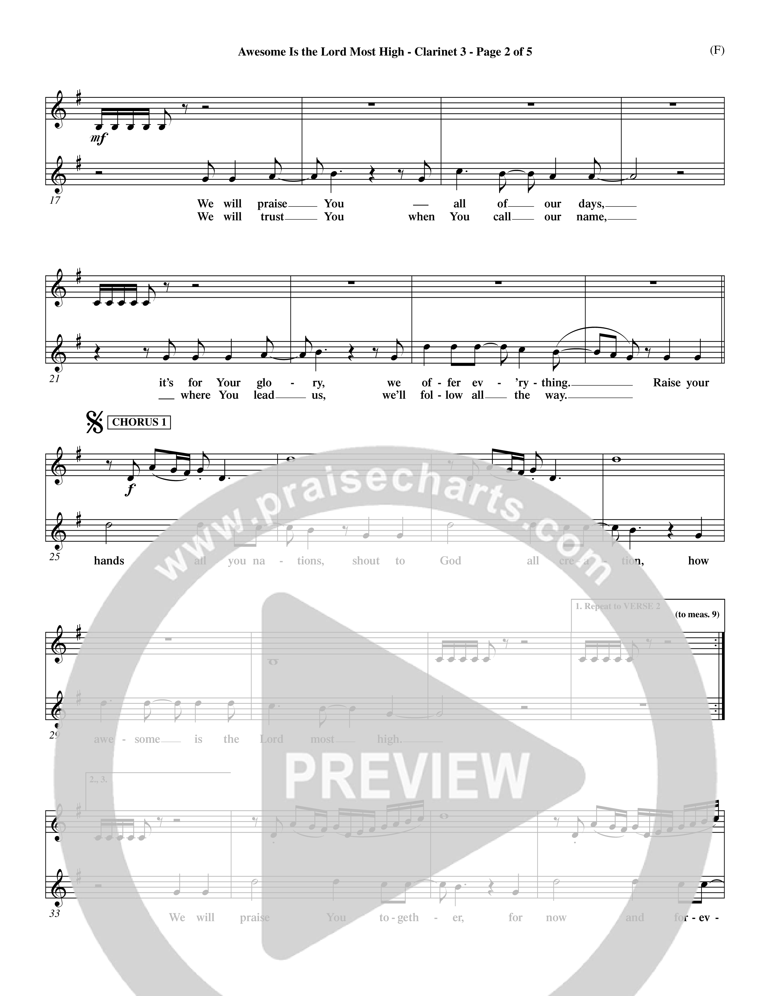 Awesome Is The Lord Most High (Choral Anthem SATB) Clarinet 3 (Word Music Choral / Orch. Dave Williamson)