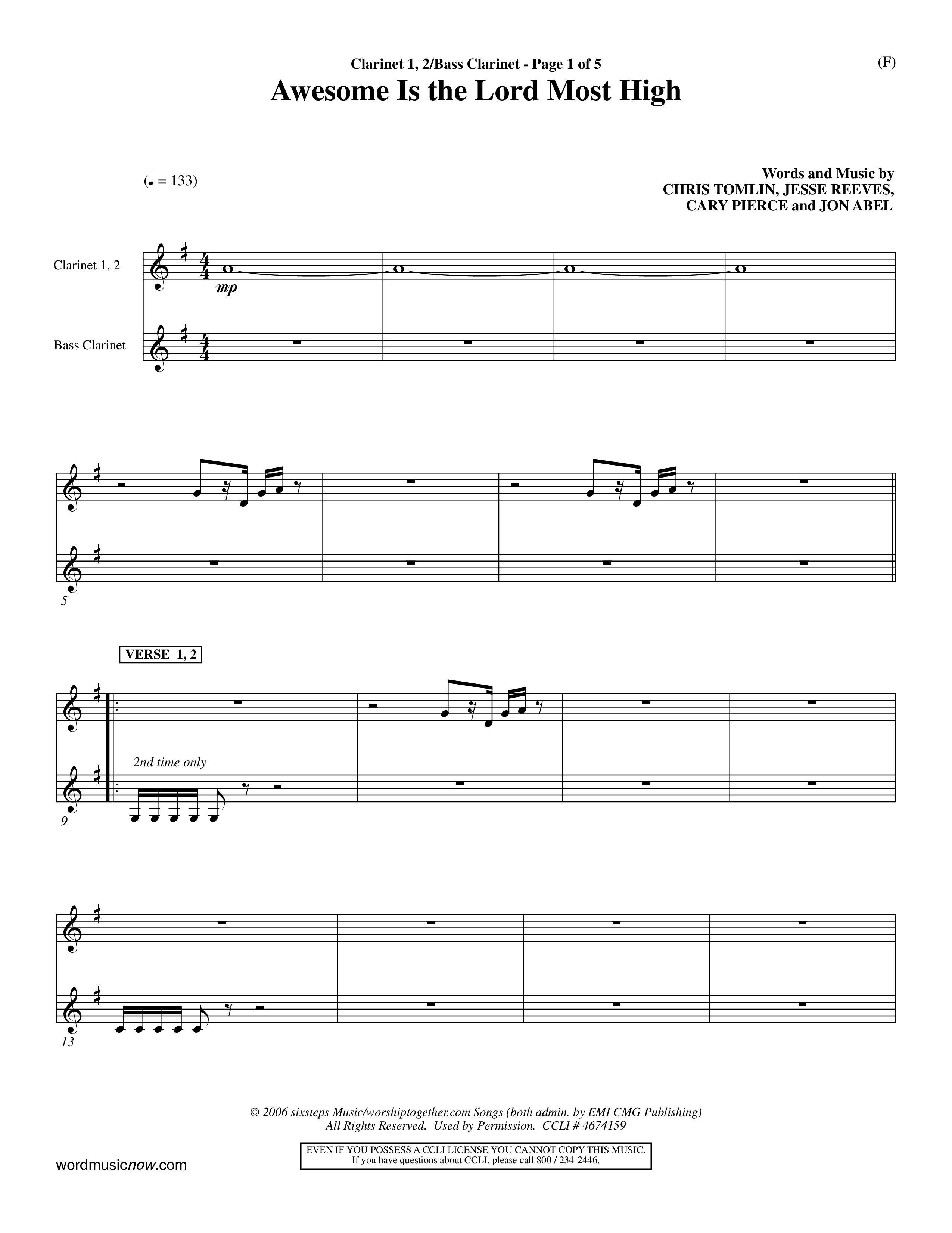 Awesome Is The Lord Most High (Choral Anthem SATB) Clarinet (Word Music Choral / Orch. Dave Williamson)