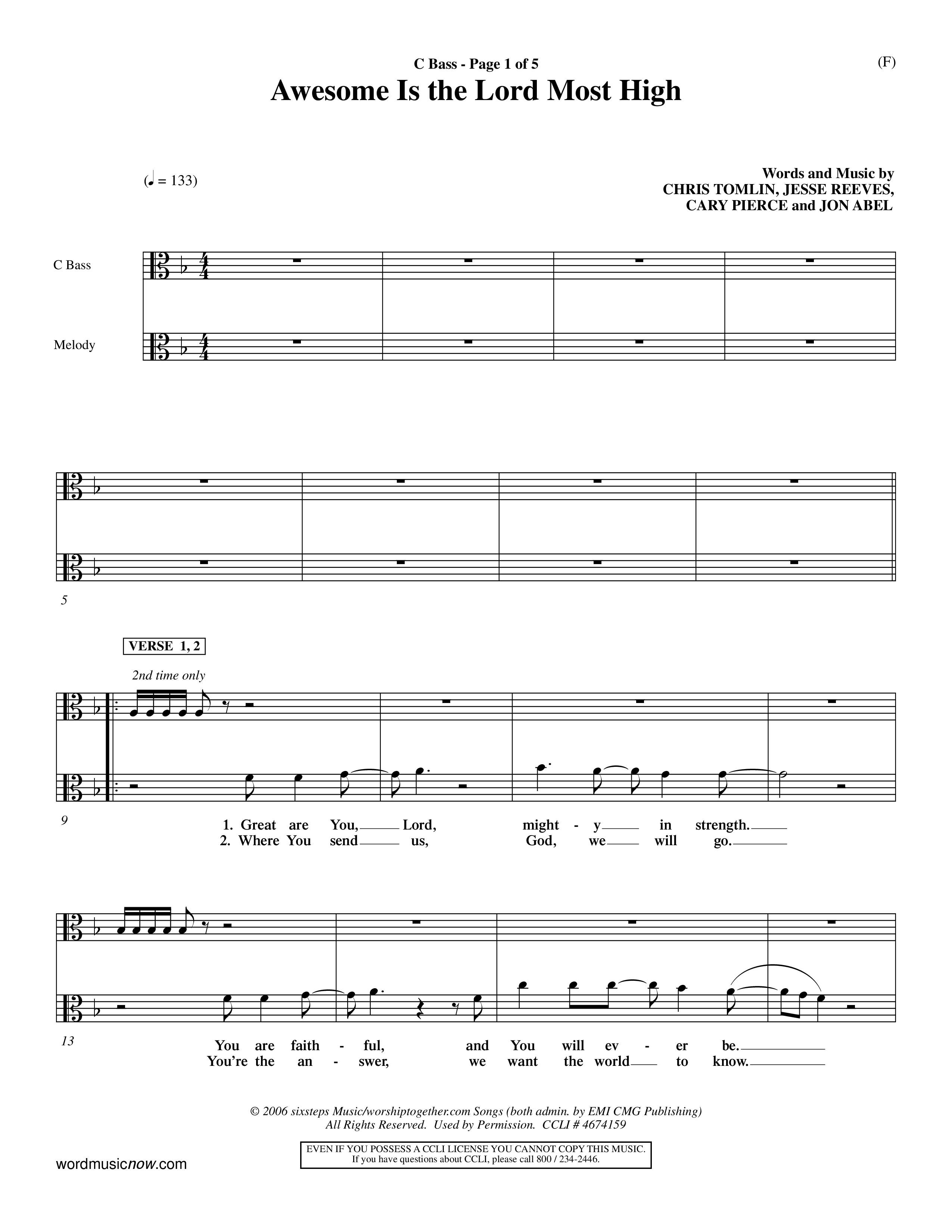 Awesome Is The Lord Most High (Choral Anthem SATB) Contrabass (Word Music Choral / Orch. Dave Williamson)