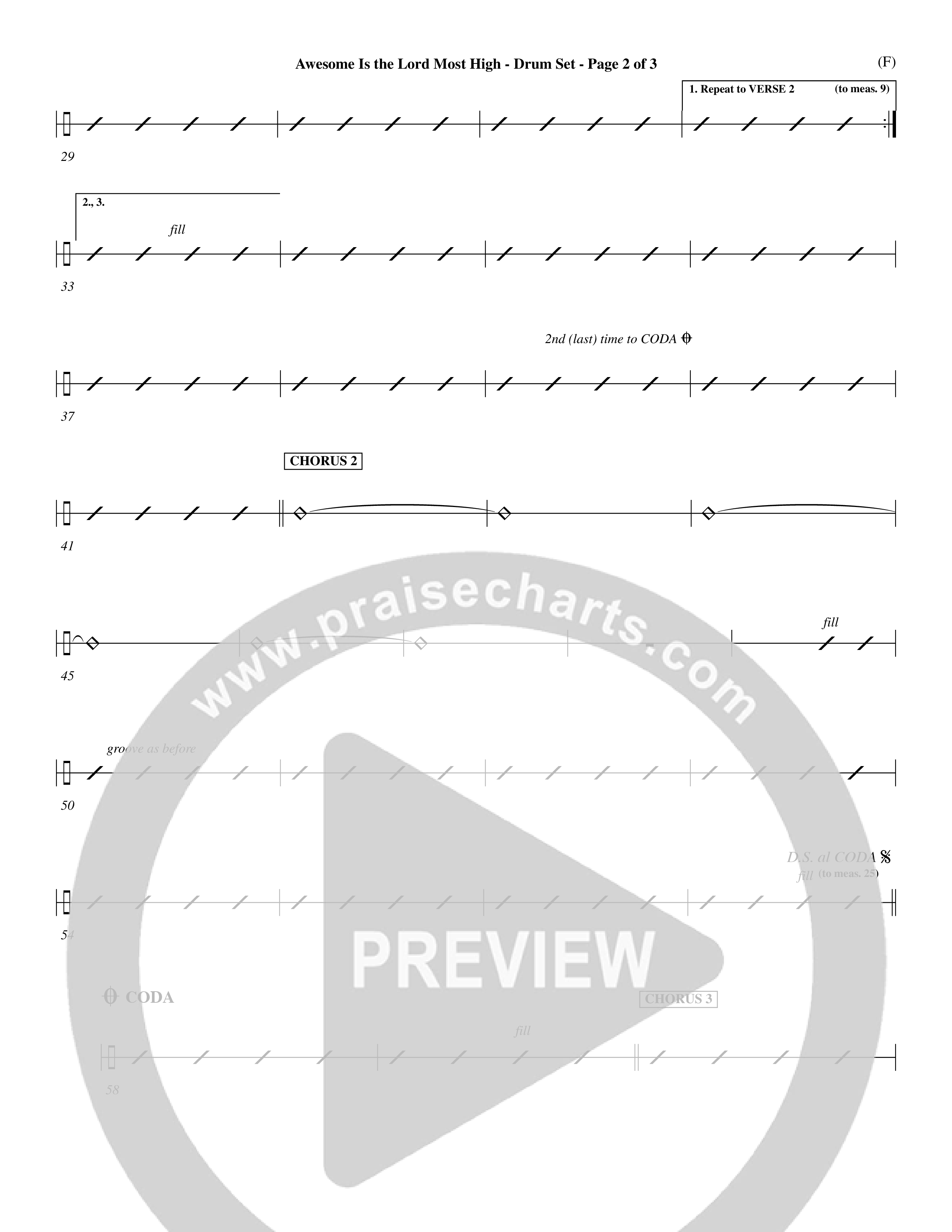 Awesome Is The Lord Most High (Choral Anthem SATB) Drum Set (Word Music Choral / Orch. Dave Williamson)