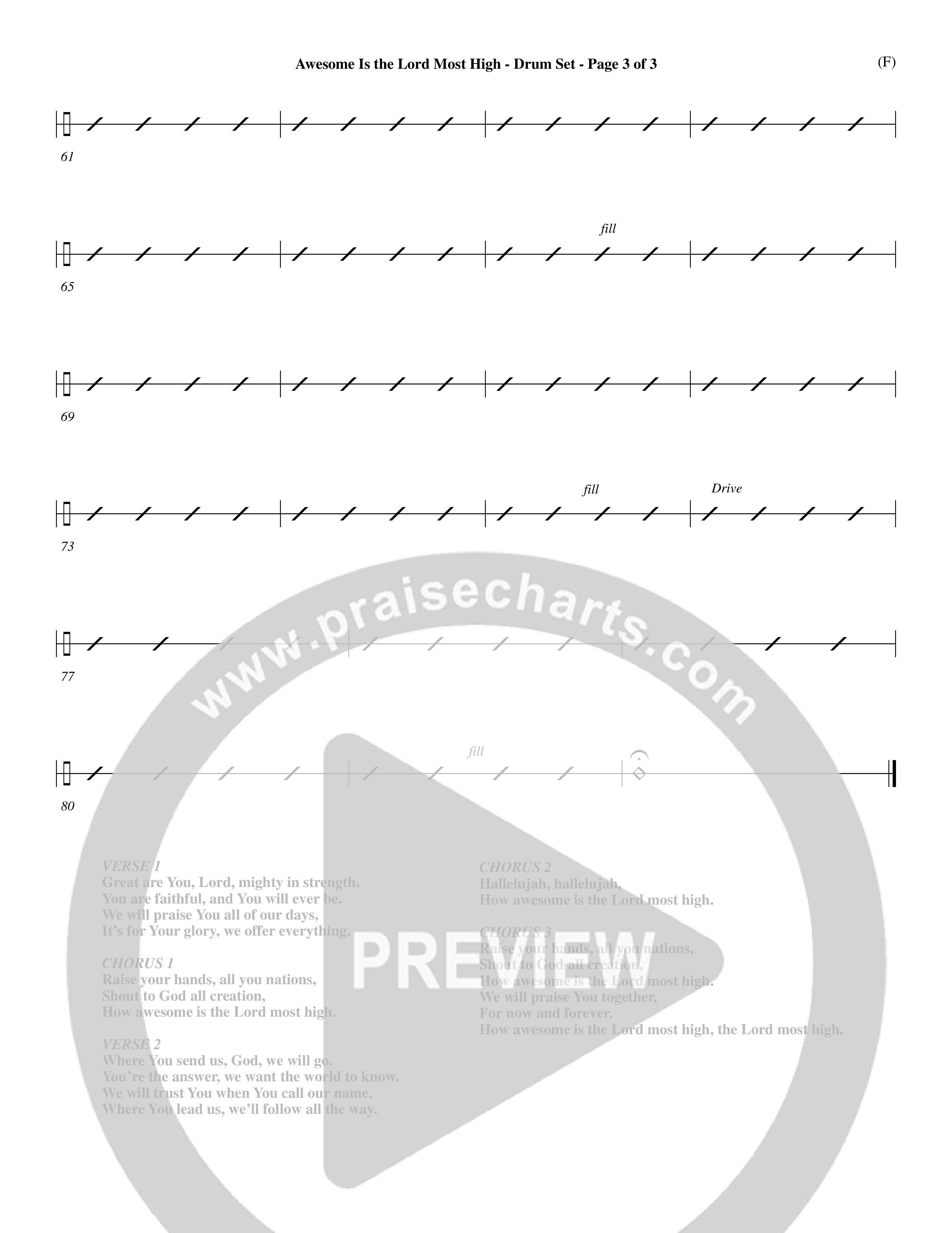 Awesome Is The Lord Most High (Choral Anthem SATB) Drum Set (Word Music Choral / Orch. Dave Williamson)