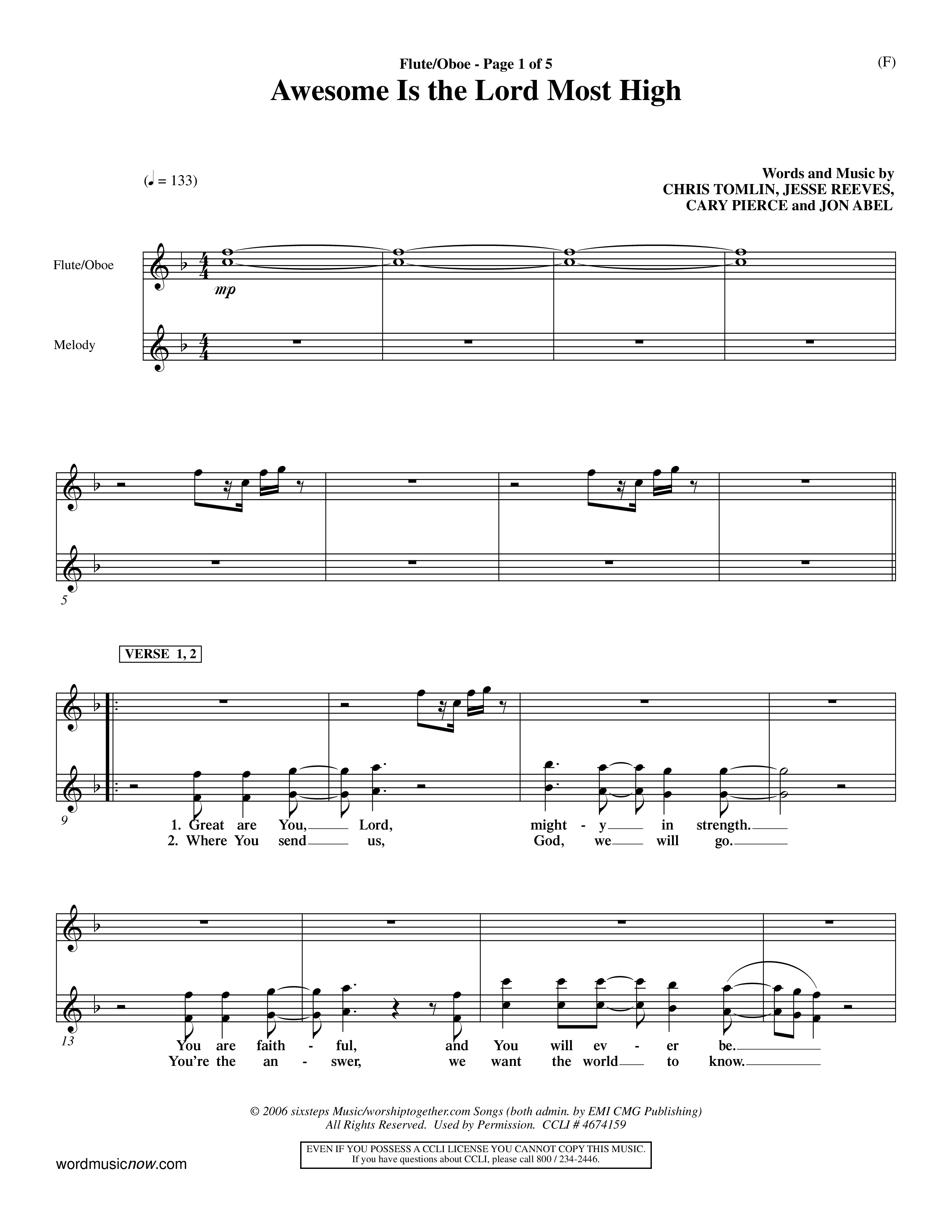 Awesome Is The Lord Most High (Choral Anthem SATB) Flute/Oboe (Word Music Choral / Orch. Dave Williamson)