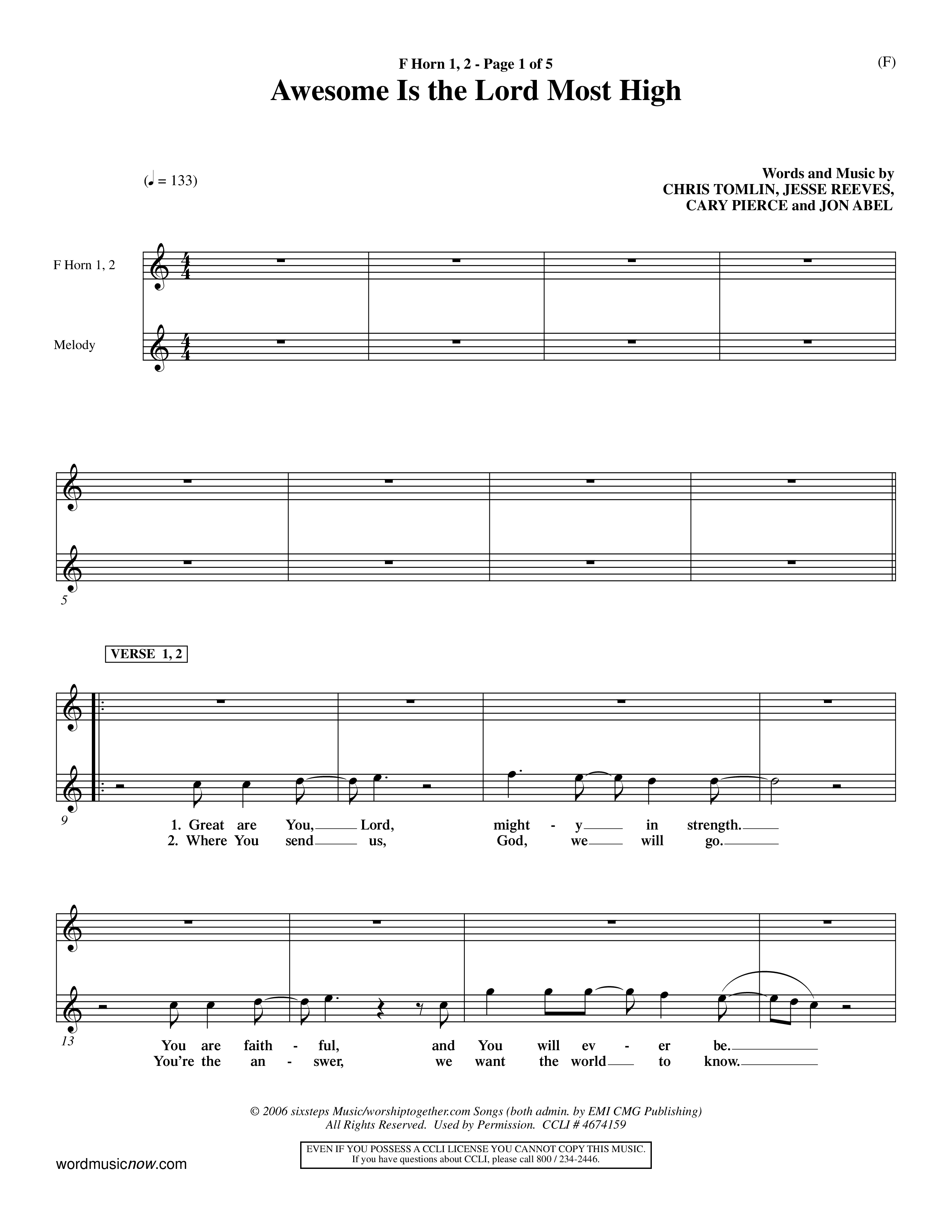 Awesome Is The Lord Most High (Choral Anthem SATB) French Horn (Word Music Choral / Orch. Dave Williamson)