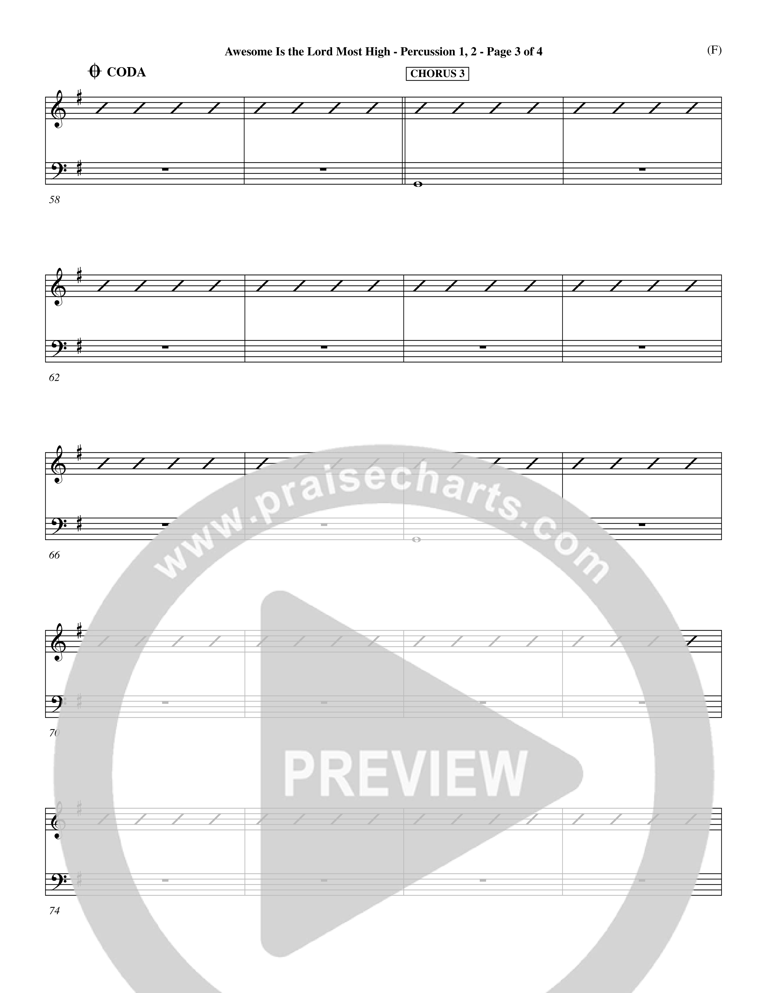 Awesome Is The Lord Most High (Choral Anthem SATB) Percussion 1/2 (Word Music Choral / Orch. Dave Williamson)