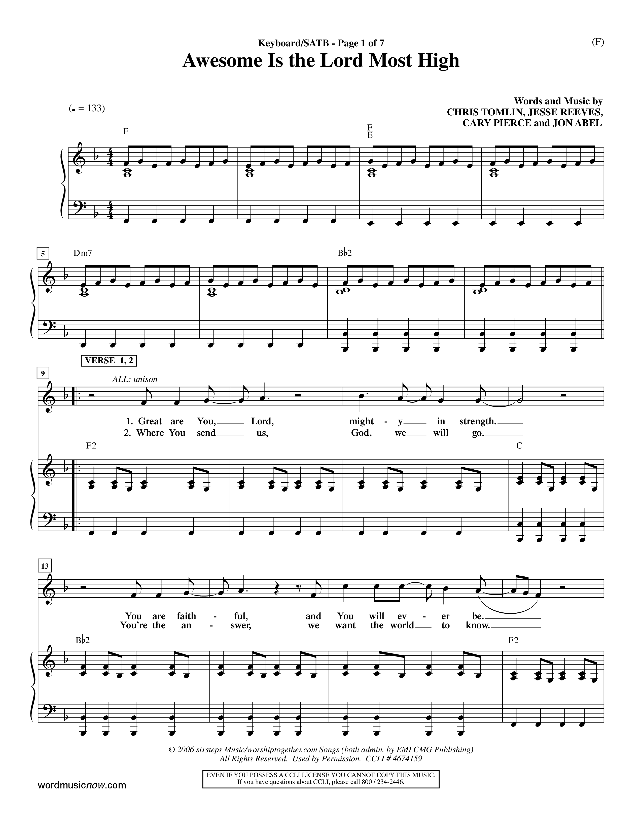 Awesome Is The Lord Most High (Choral Anthem SATB) Keyboard/Vocal (SATB) (Word Music Choral / Orch. Dave Williamson)