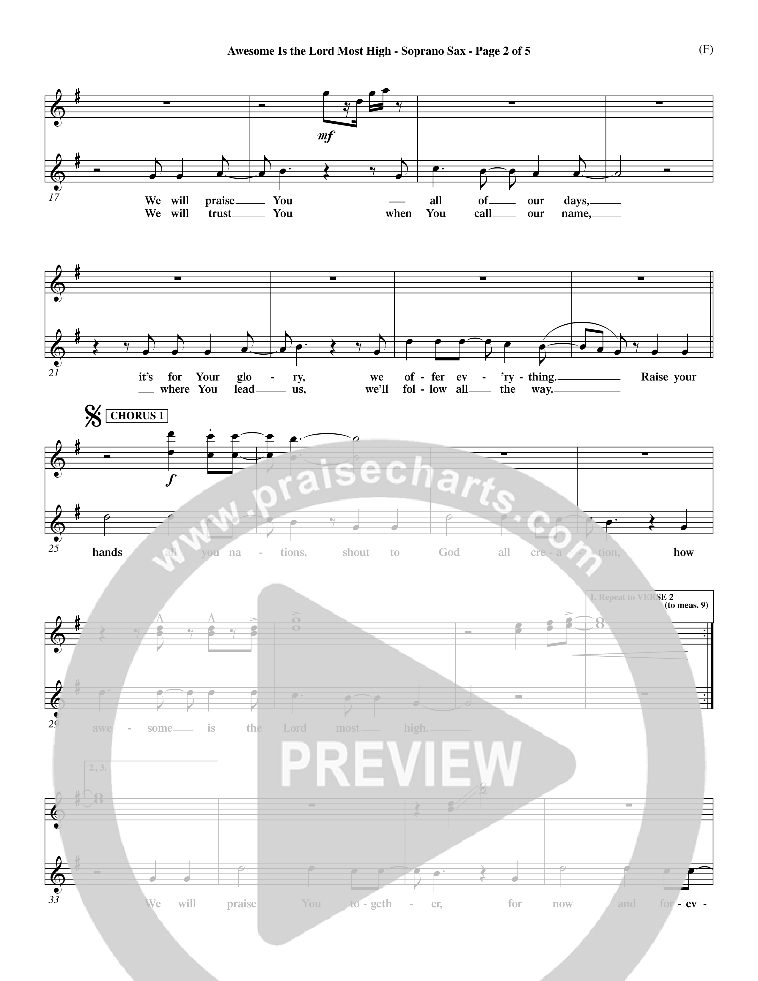 Awesome Is The Lord Most High (Choral Anthem SATB) Saxophone (Word Music Choral / Orch. Dave Williamson)