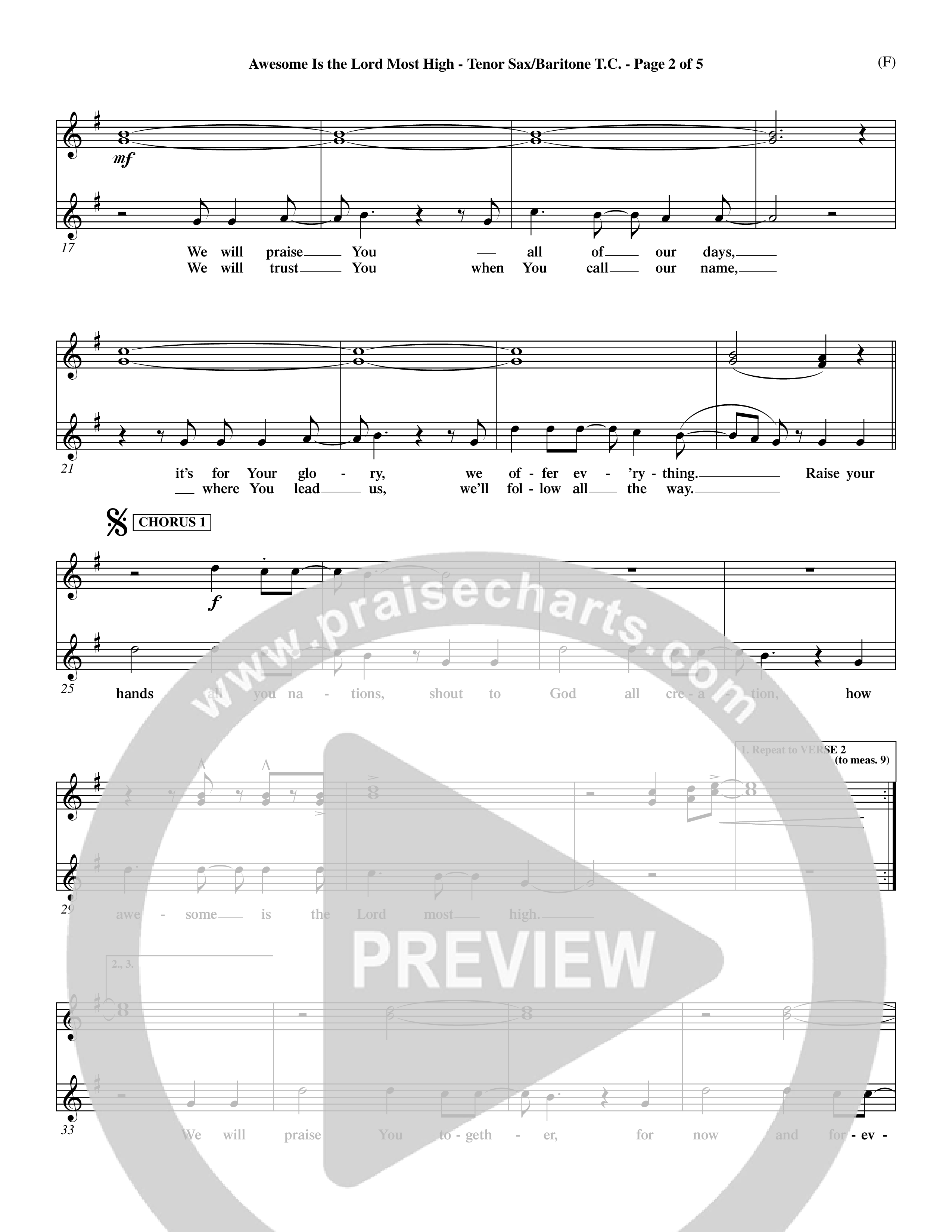 Awesome Is The Lord Most High (Choral Anthem SATB) Tenor Sax/Baritone T.C. (Word Music Choral / Orch. Dave Williamson)