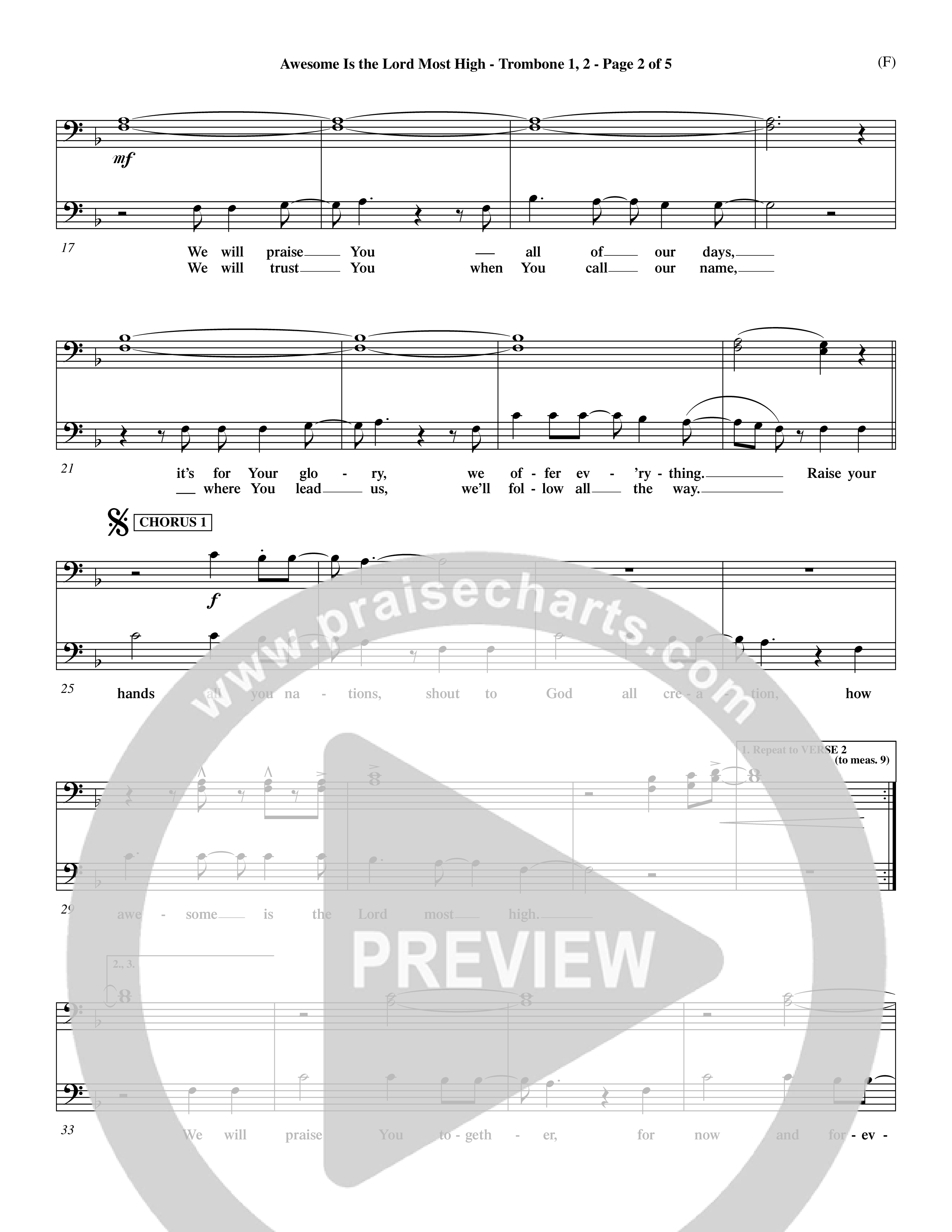 Awesome Is The Lord Most High (Choral Anthem SATB) Trombone 1/2 (Word Music Choral / Orch. Dave Williamson)