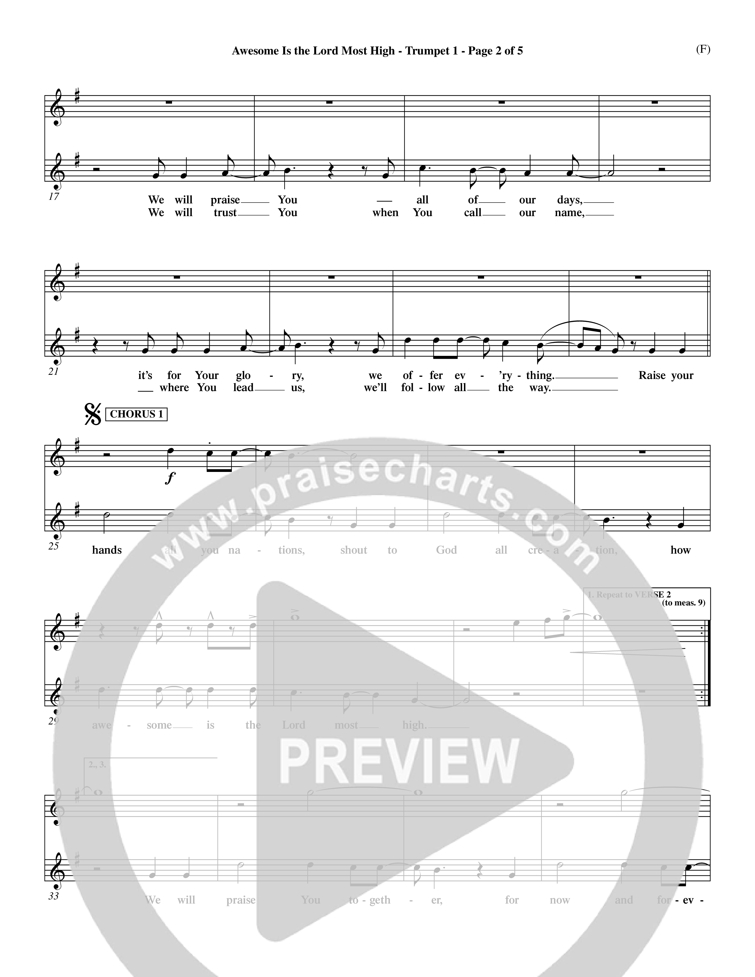 Awesome Is The Lord Most High (Choral Anthem SATB) Trumpet 1 (Word Music Choral / Orch. Dave Williamson)