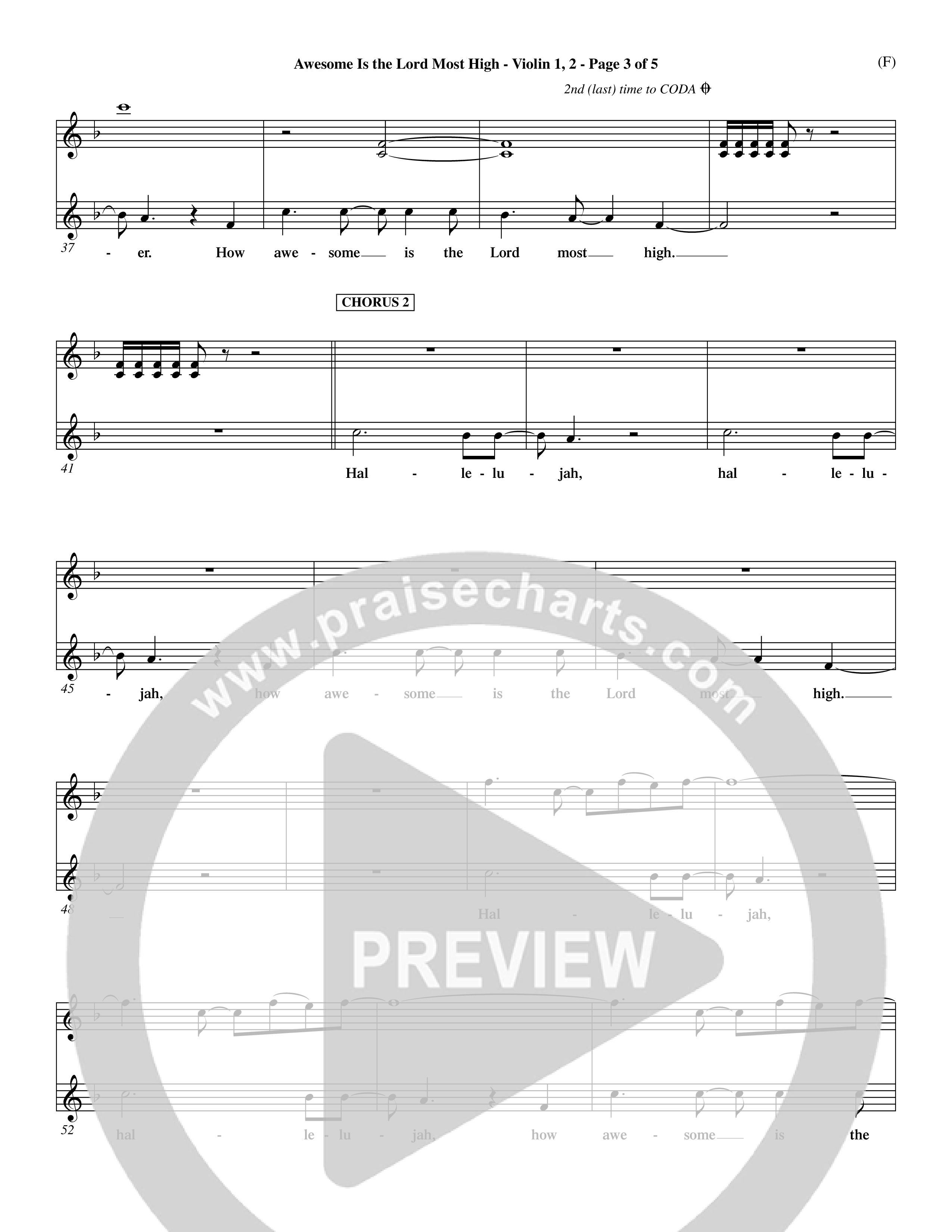 Awesome Is The Lord Most High (Choral Anthem SATB) Violin 1/2 (Word Music Choral / Orch. Dave Williamson)