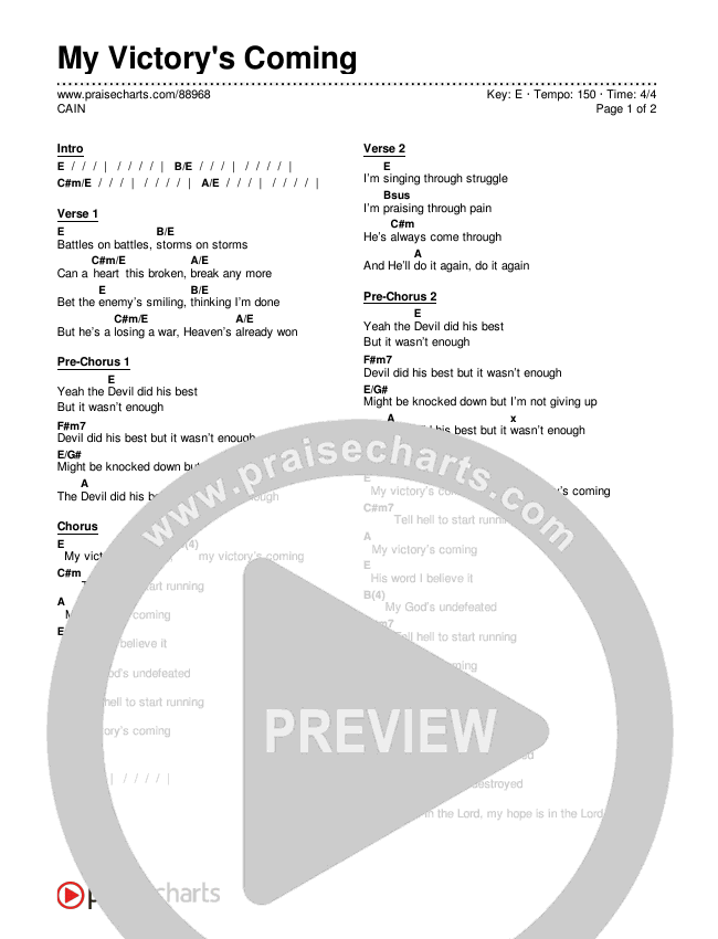 My Victory's Coming Chords & Lyrics (CAIN)
