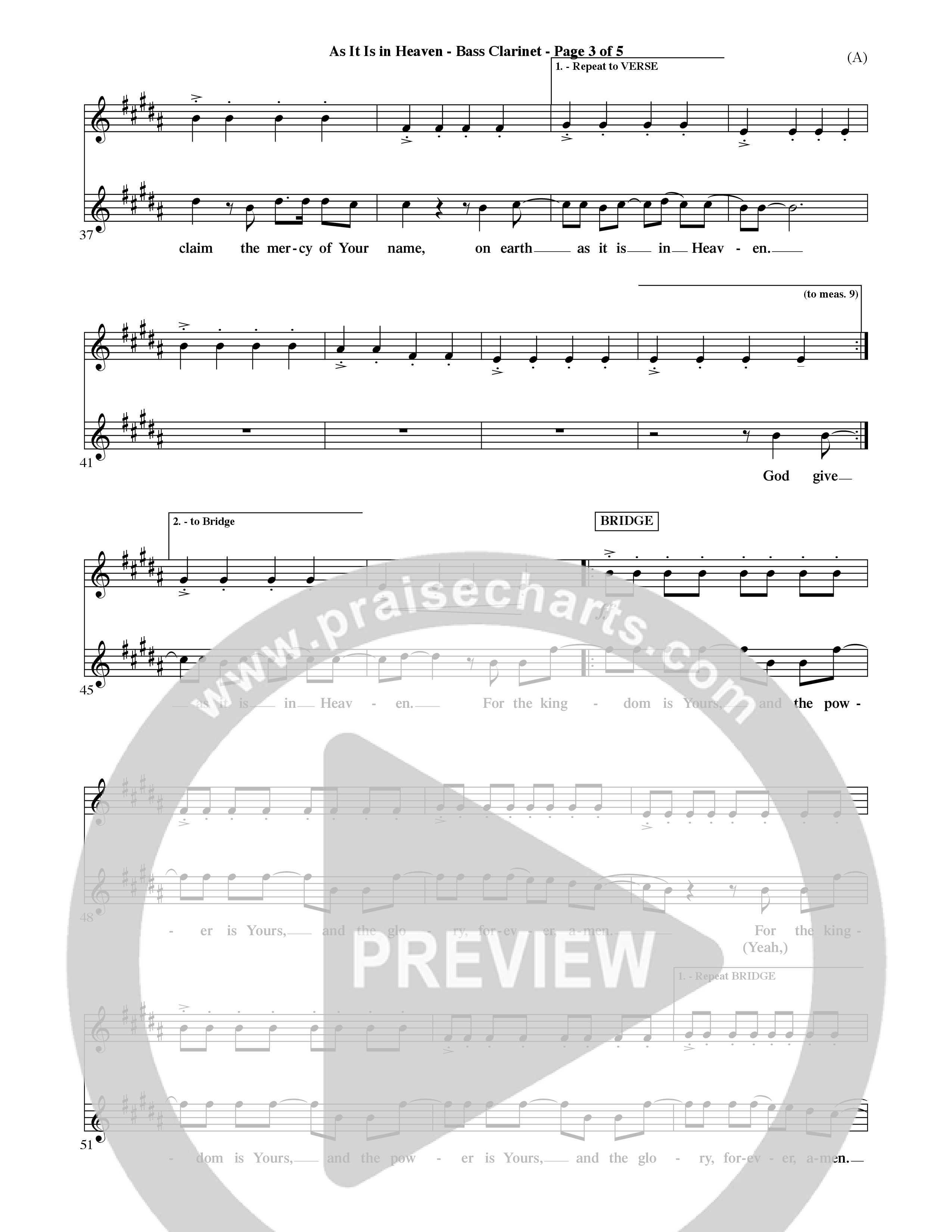 As It Is In Heaven (Choral Anthem SATB) Bass Clarinet (Word Music Choral / Orch. David Shipps)